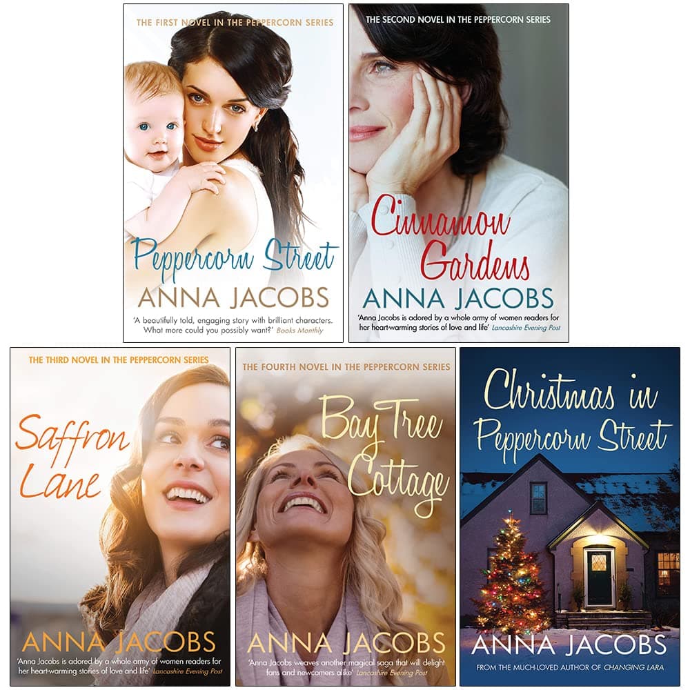 Anna Jacobs Peppercorn Series Collection 5 Books Set (Peppercorn Street, Cinnamon Gardens, Saffron Lane, Bay Tree Cottage, Christmas in Peppercorn Street)