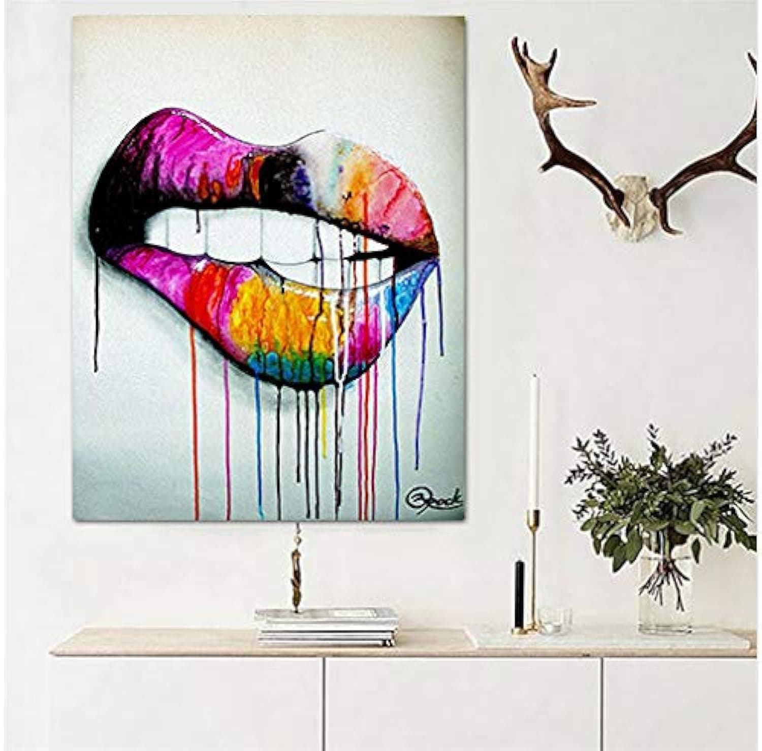 BPA Sexy Colorful Lips Street Art Canvas Prints Wall Art Pop Art Abstract Paintings Posters Modern Wall Decor Pictures for Home Decor Living Room Bedroom Bathroom Office Wooden Framed 16"x24"