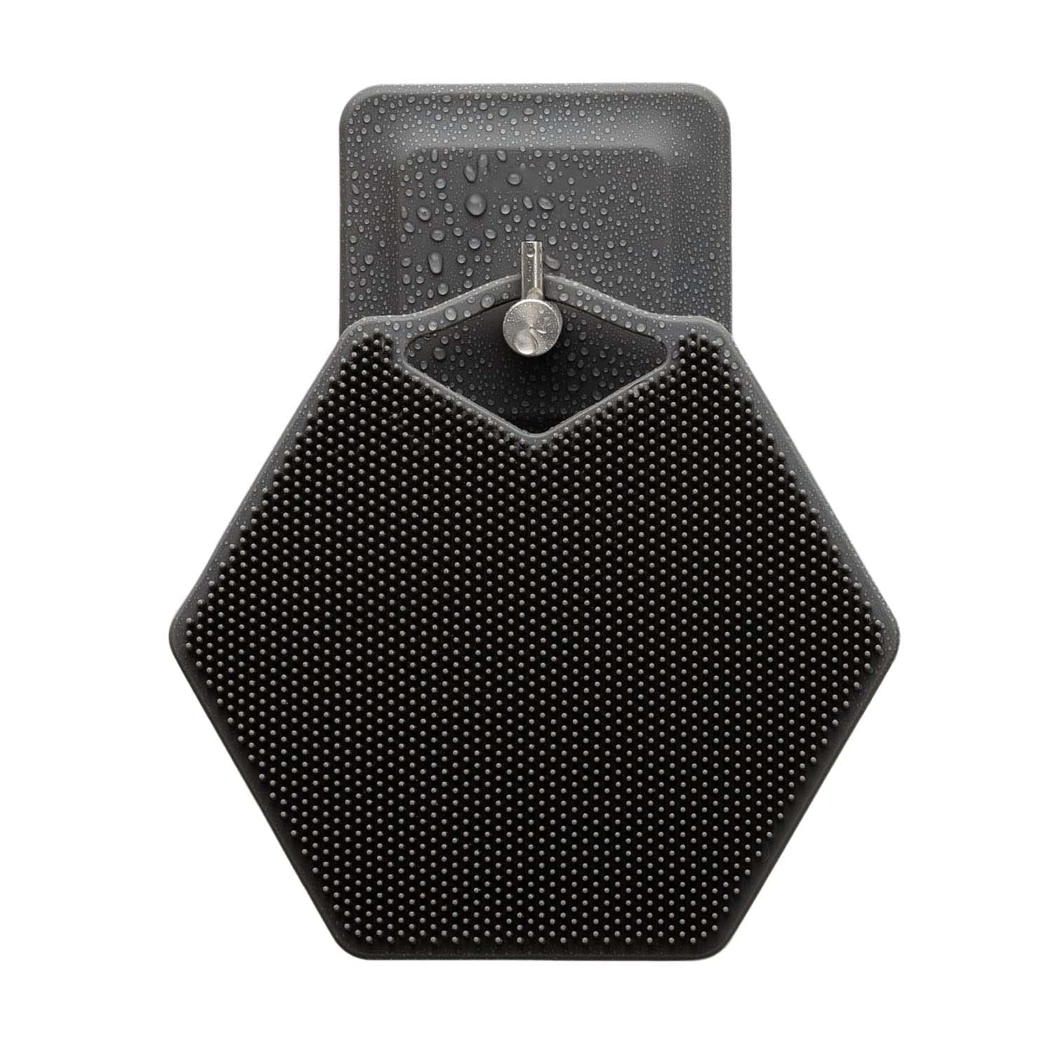 TERRIFI Body Scrubber & Storage Hook Set, Silicone Shower & Bathroom Accessory, Features Silicone-Grip Technology, Removable & Reusable Gentle Exfoliator Pad & Massager (Black)