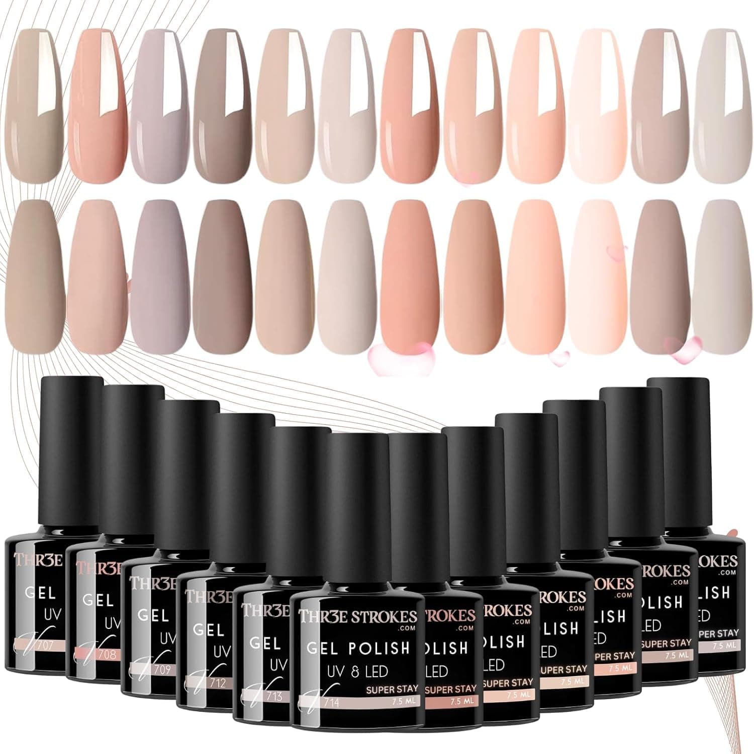 Gel Nail Polish Set - 12 Pcs 7.5ml Nude Light Pink All Seasons Skin Tones Neutral Pink Brown Gel Polish Kit, Soak Off UV LED Gel Polish Set Nail Art Salon Manicure DIY Gifts (V SERIES)