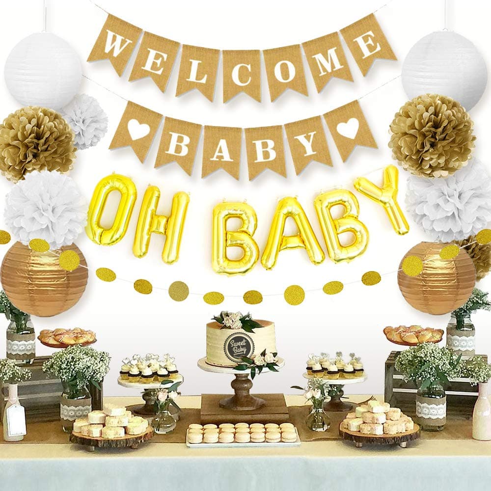 Sweet Baby Co. Classic Winnie the Pooh Baby Shower Decorations for Girl or Boy with Honey Comb Party Decoration Vintage Welcome Sign Cupcake Toppers Pooh Bear Backdrop Balloons Bumble Bee Sash Badge