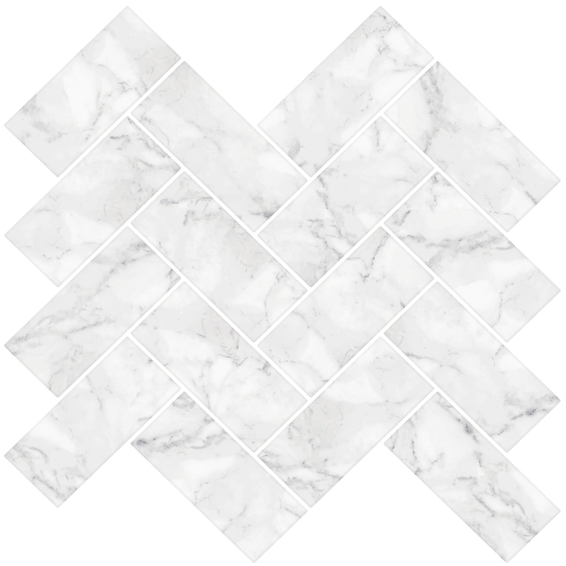 In Home NH2358 Herringbone Carrara Peel Stick Backsplash Tiles, White & Off-White