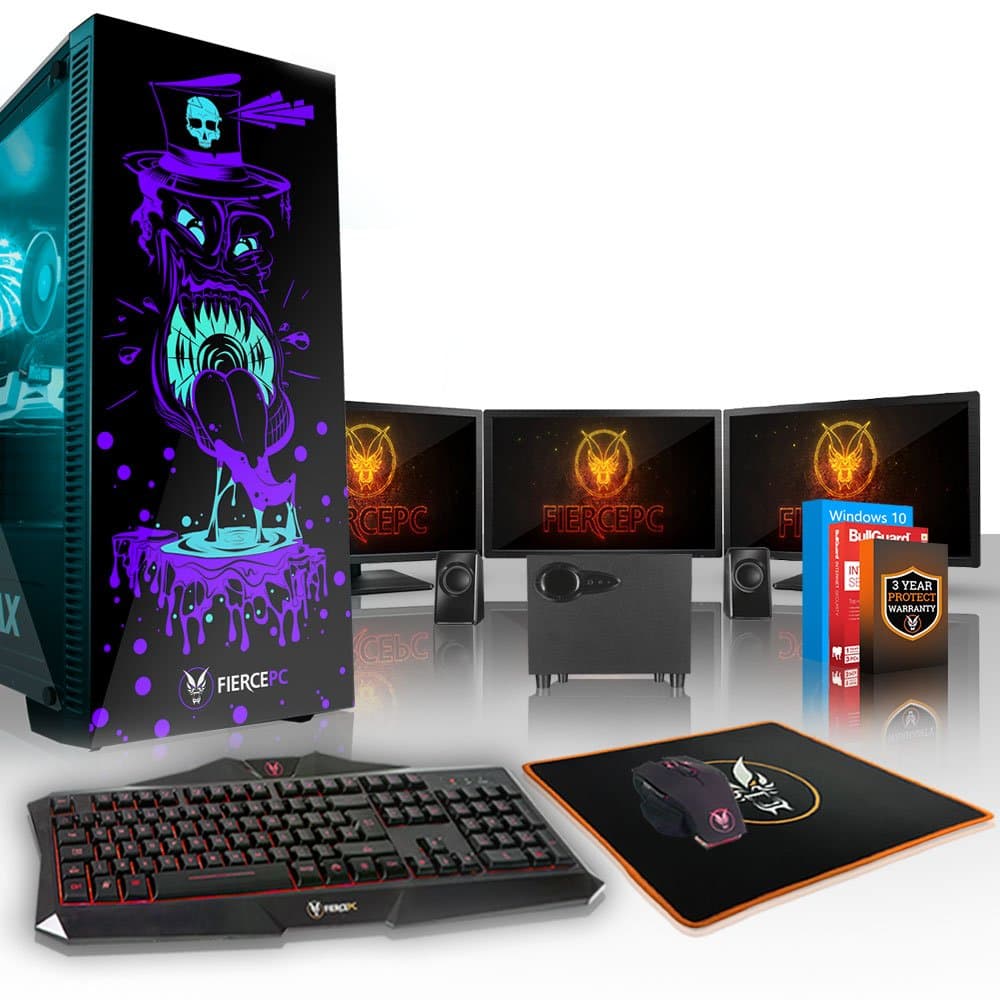 Fierce GOBBLER High-End RGB Gaming PC Bundle - Fast 4.5GHz Hex-Core Intel Core i7 8700K, 2TB SSHD, 16GB, NVIDIA GeForce RTX 2080 8GB, Windows 10, Keyboard/Mouse, 3x 21.5-Inch Monitors, Speakers 873151