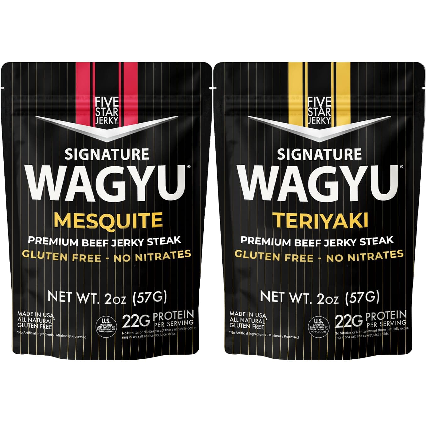 Five Star Wagyu Variety Beef Jerky, Soft & Mouth Melting Tender, Award-Winning Premium Snack, No Artificial Ingredients, Premium Gift Snack, Nitrate/Nitrite-Free, Gluten-Free, Wagyu Beef Snacks (2 Ounce (Pack of 2), Variety)