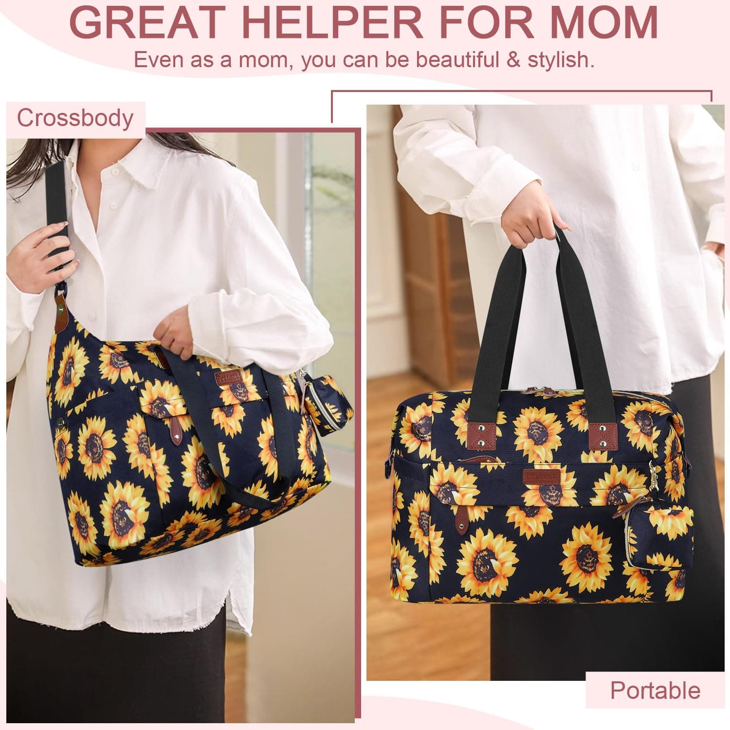 Diaper Bag Tote - Diaper Baby Bags with Pacifier Case, Shoulder Straps, Stroller Clips, Waterproof Large Mommy Maternity Travel Baby Bag for Mom and Dad, Sunflower, Medium