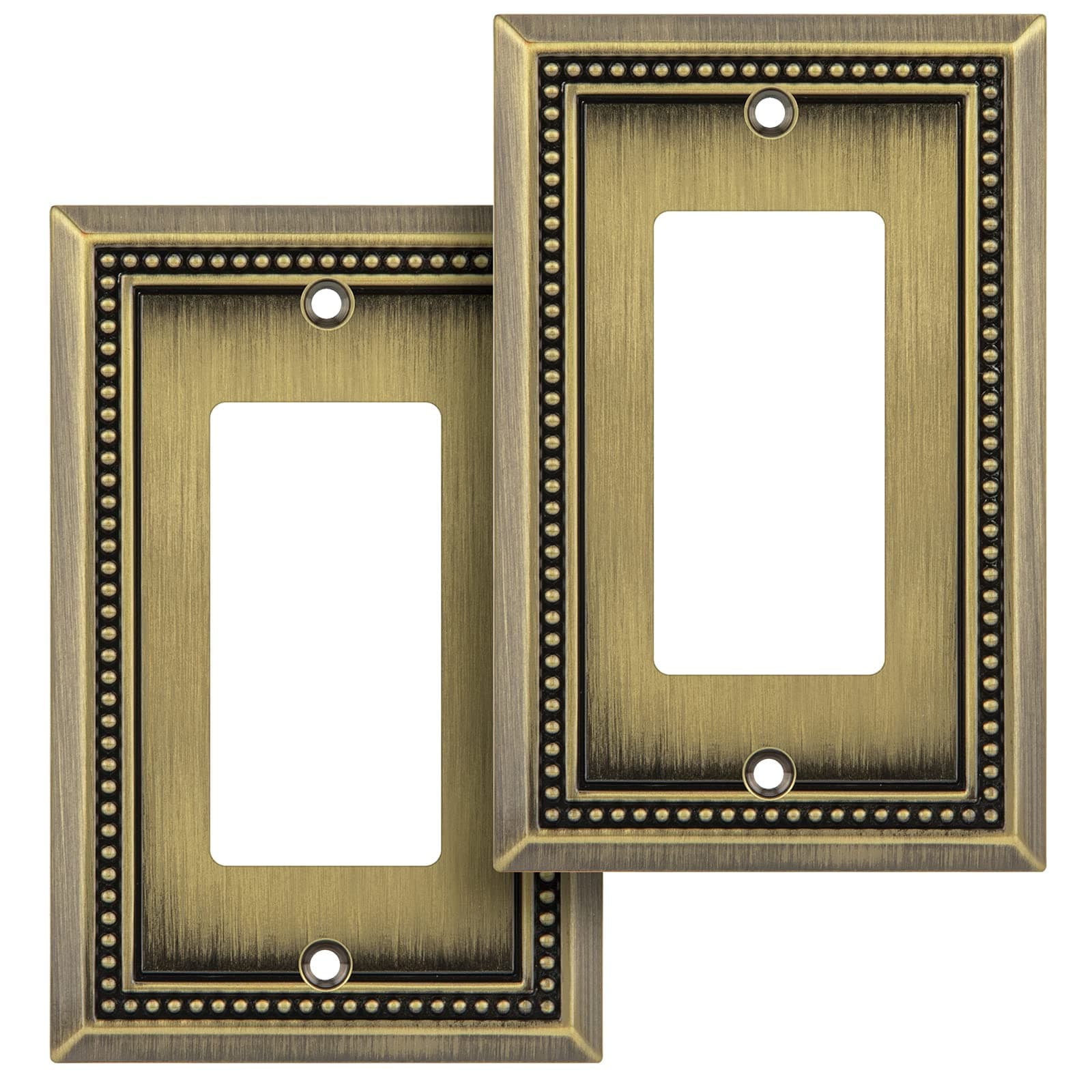 Henne Bery Sunken Pearls Heavy Duty Decorative Wall Plate Switch Plate Outlet Cover (Single Decorator, 2 Pack, Antique Brass)