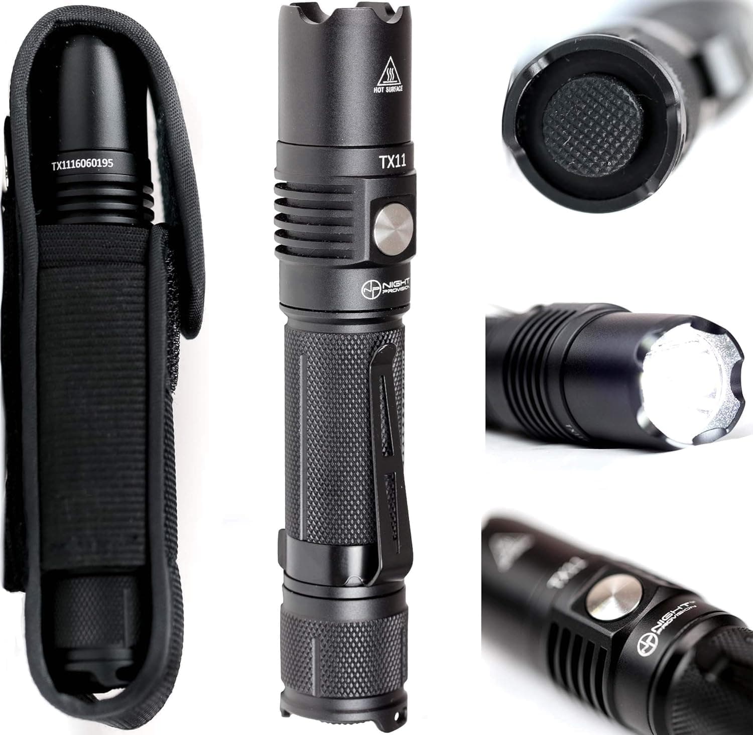 TX11 Tactical Flashlight with Duty Belt Holster Luminus 1600 Lumens LED for Police Security Military Grade Brightest Tac Flashlights (Battery Not Included)