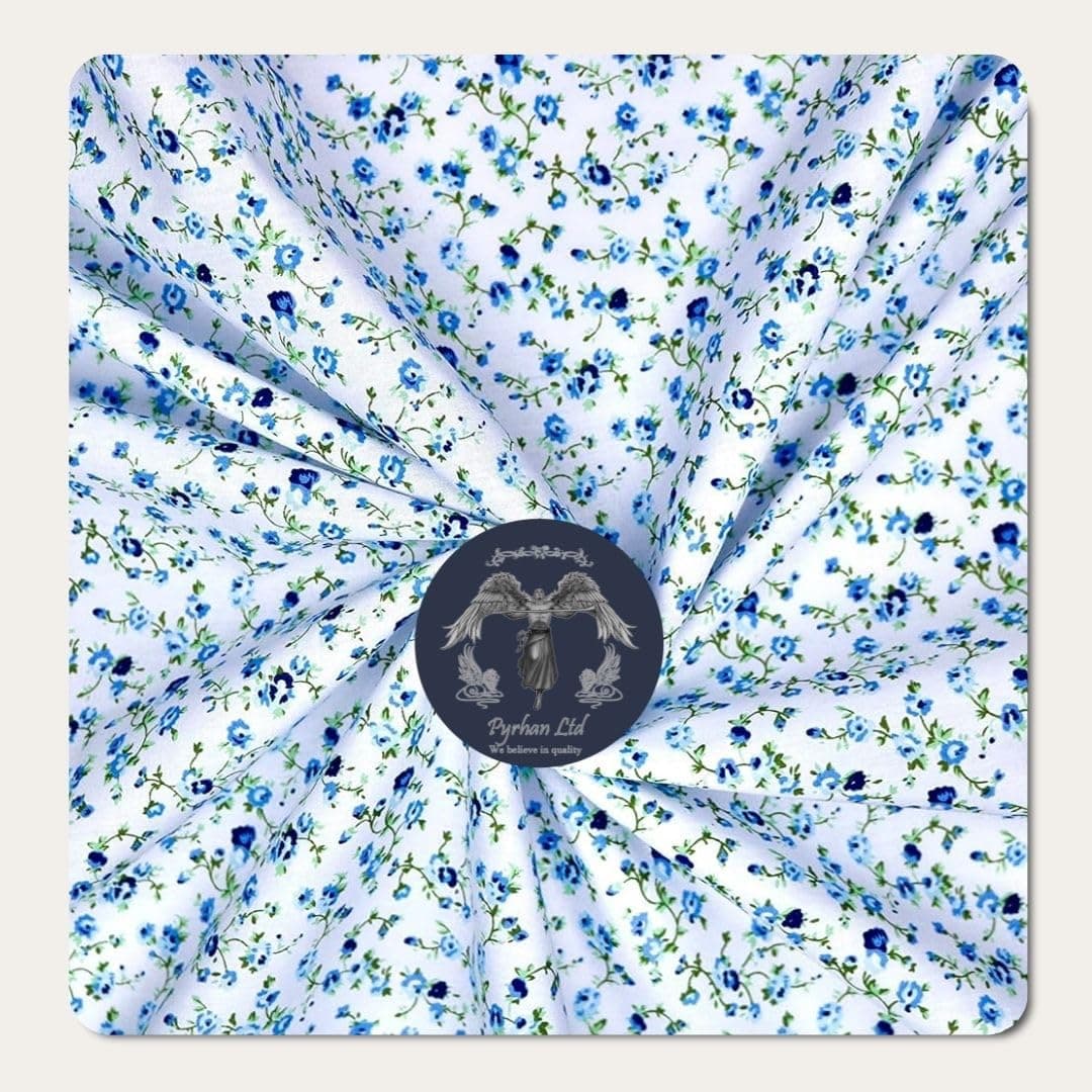 Blue Floral 100% Cotton Dressmaking Fabric by The Metre UK - 60 Inches Wide Quilt Backing, Sewing Cotton, Blue Flower Fabric for Quilts, Dresses, Batik, Cotton Material (White Blue)
