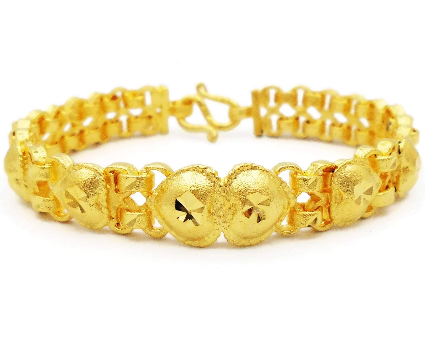 arrawana77 Heart 22K 23K 24K Thai Baht Yellow Gold Plated Bracelet 7 inch Jewelry Women