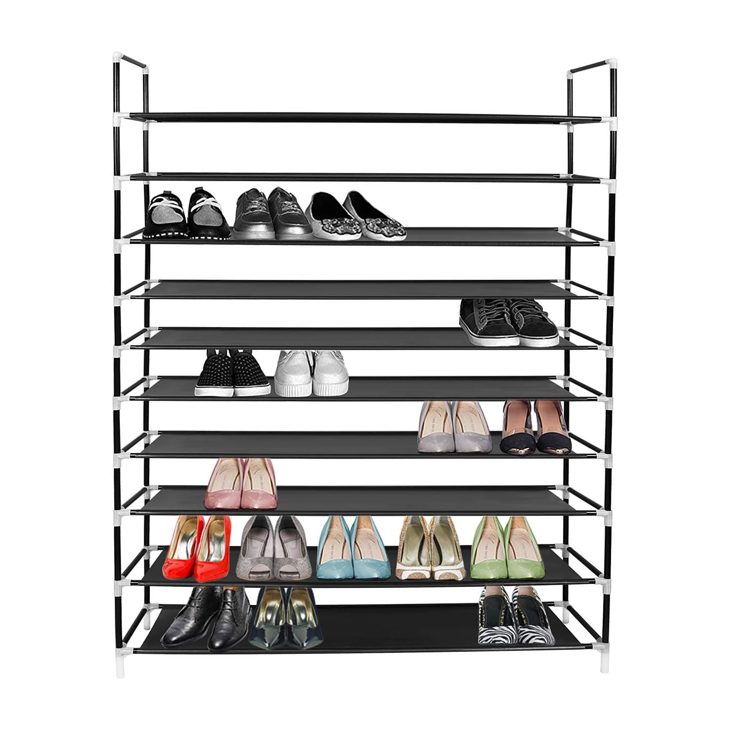Azadx 10 Tiers Shoe Rack, Space Saving Shoe Tower Cabinet Storage Organizer Holds About 50 Pair of Shoes Black