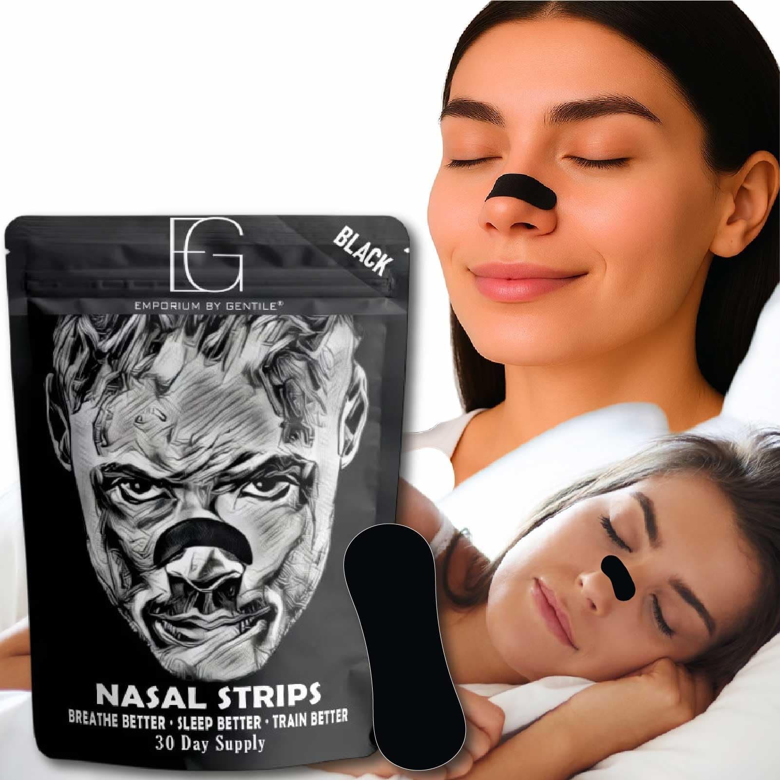 Black Nasal Strips (30 Count) Snoring, Sleep, Breathing, Congestion, Exercise & Training – Comfortable Fit for Anytime of Day – Strong Hold & Drug-Free
