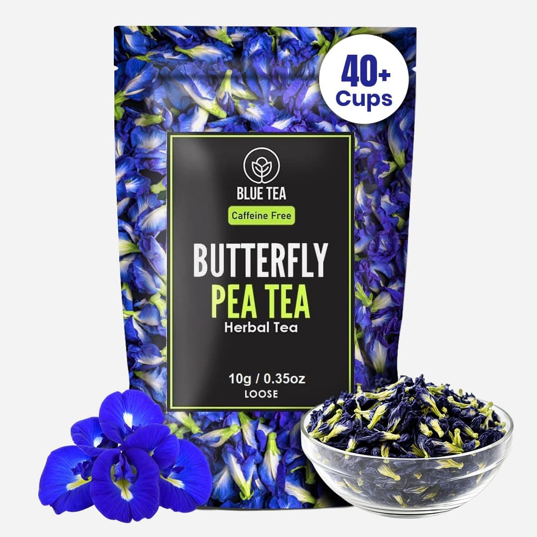 BLUE TEA - Butterfly Pea Flower Tea - 0.35 Oz (40+ Cups) Loose | Antioxidant Rich | Caffeine Free - Detox Tea - Flower Based - Herbal Tea - Non-Bitter - Chemical Free | Zipper Pouch