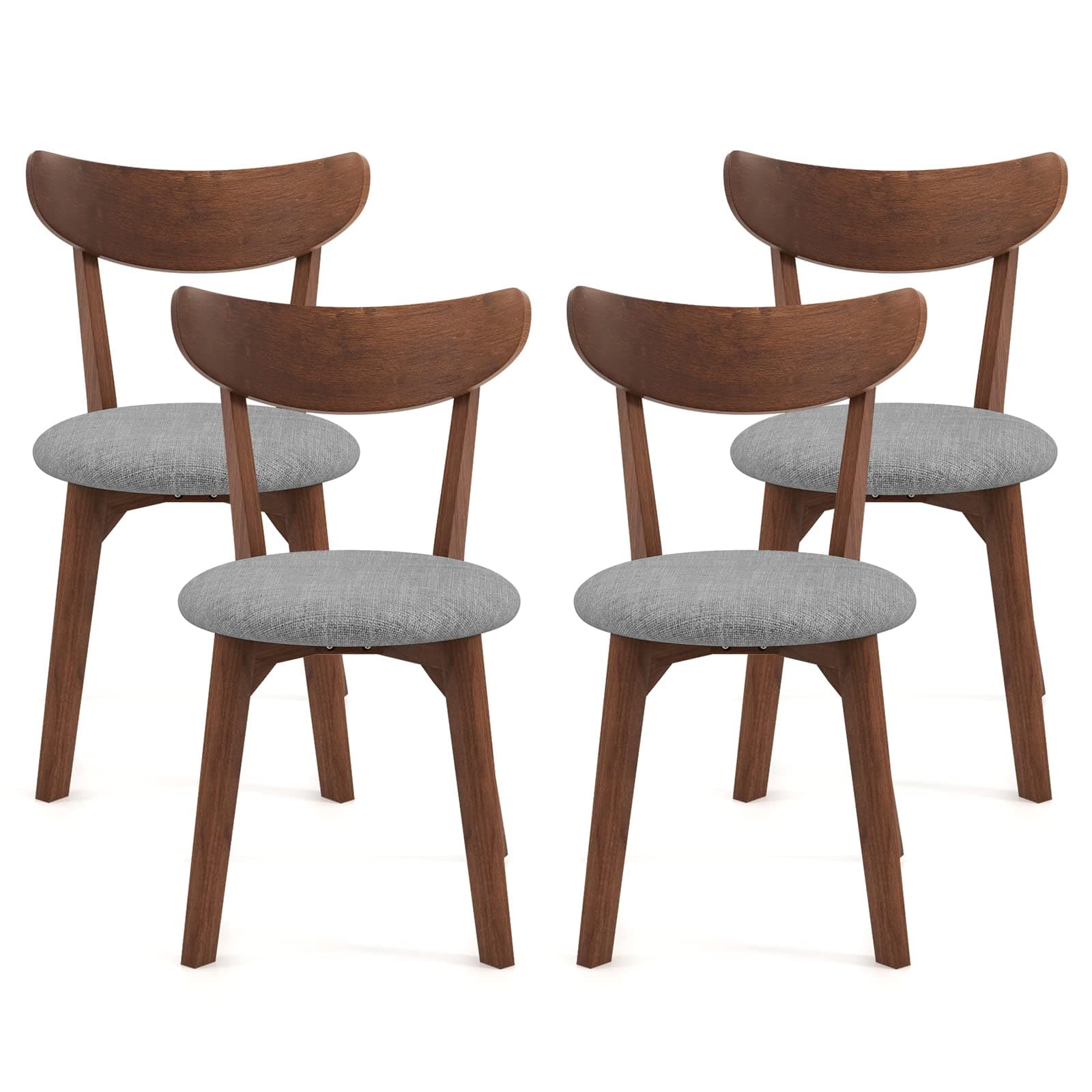 Dining Chairs Set of 4, Mid-Century Modern Kitchen & Dining Chairs with Curved Back and Cushioned Seat, Walnut Finished Wood Living Room Side Chairs for Kitchen, Dining Room, Bistro