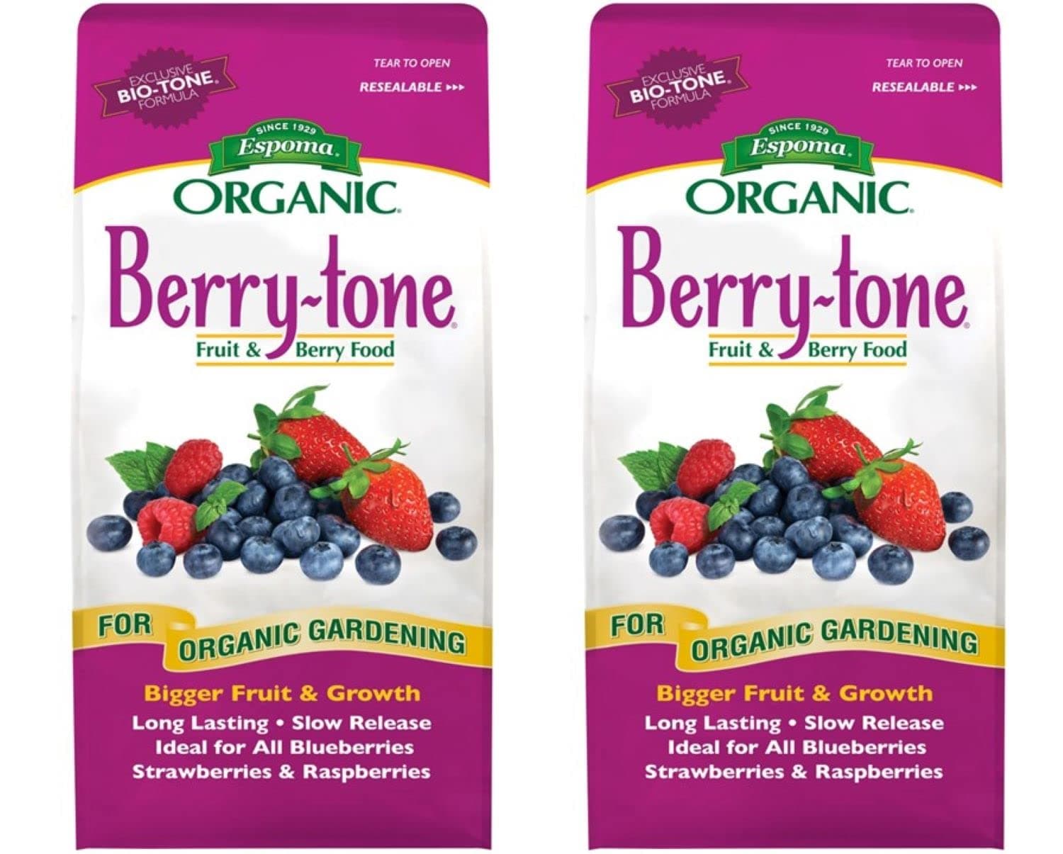 Espoma Organic Berry-Tone 4-3-4 Natural & Organic Fertilizer and Plant Food for All Berries. 4 lb. Bag. Use for Planting & Feeding to Promote Bountiful Harvest - Pack of 2