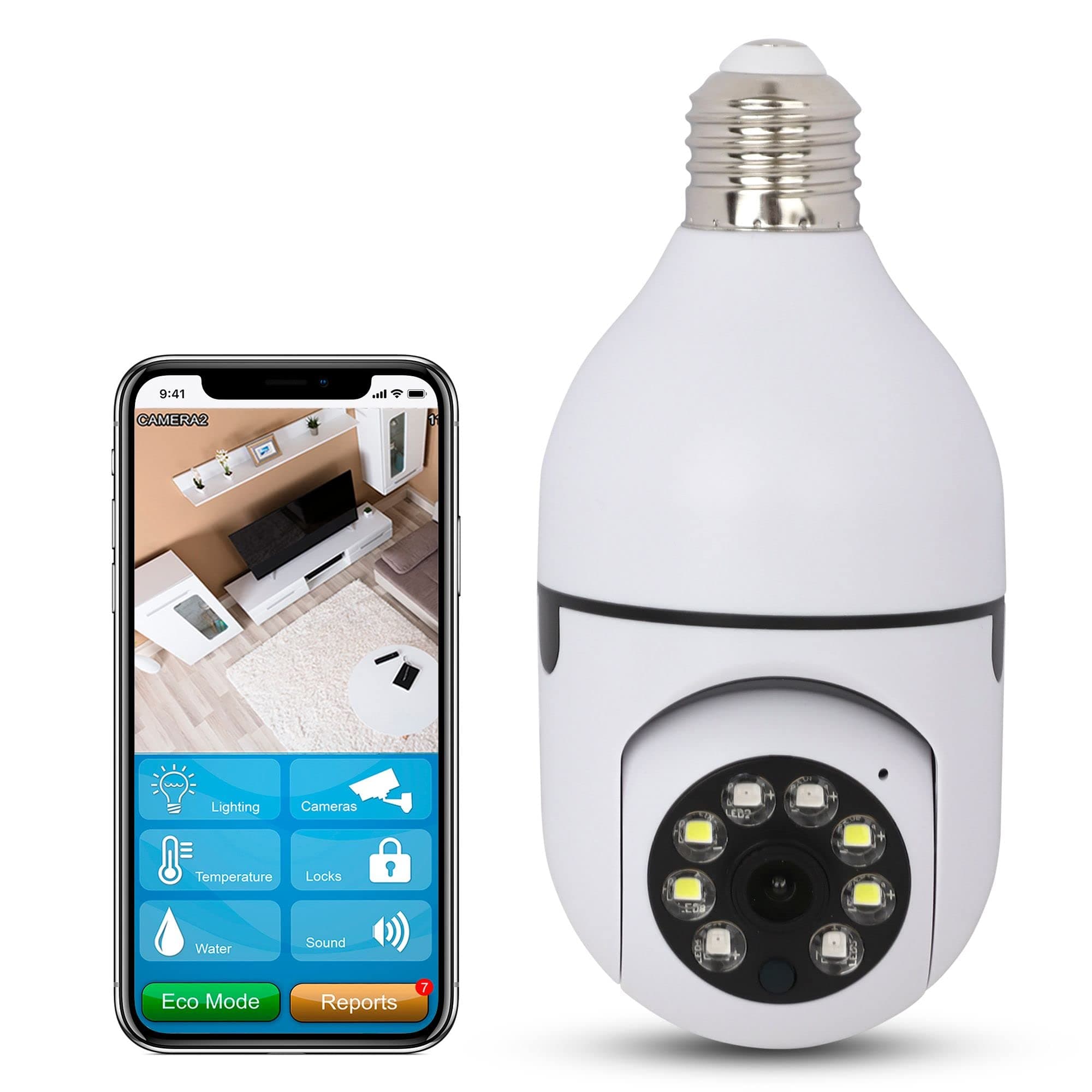 Secure Lite Cam Light Bulb Security Camera Outdoor/Indoor | Office, Garage, Home Security Wireless Camera 2.4GHz | 360° Panoramic View, Day and Night, Notifications, Two-Way Audio, Motion Tracking…