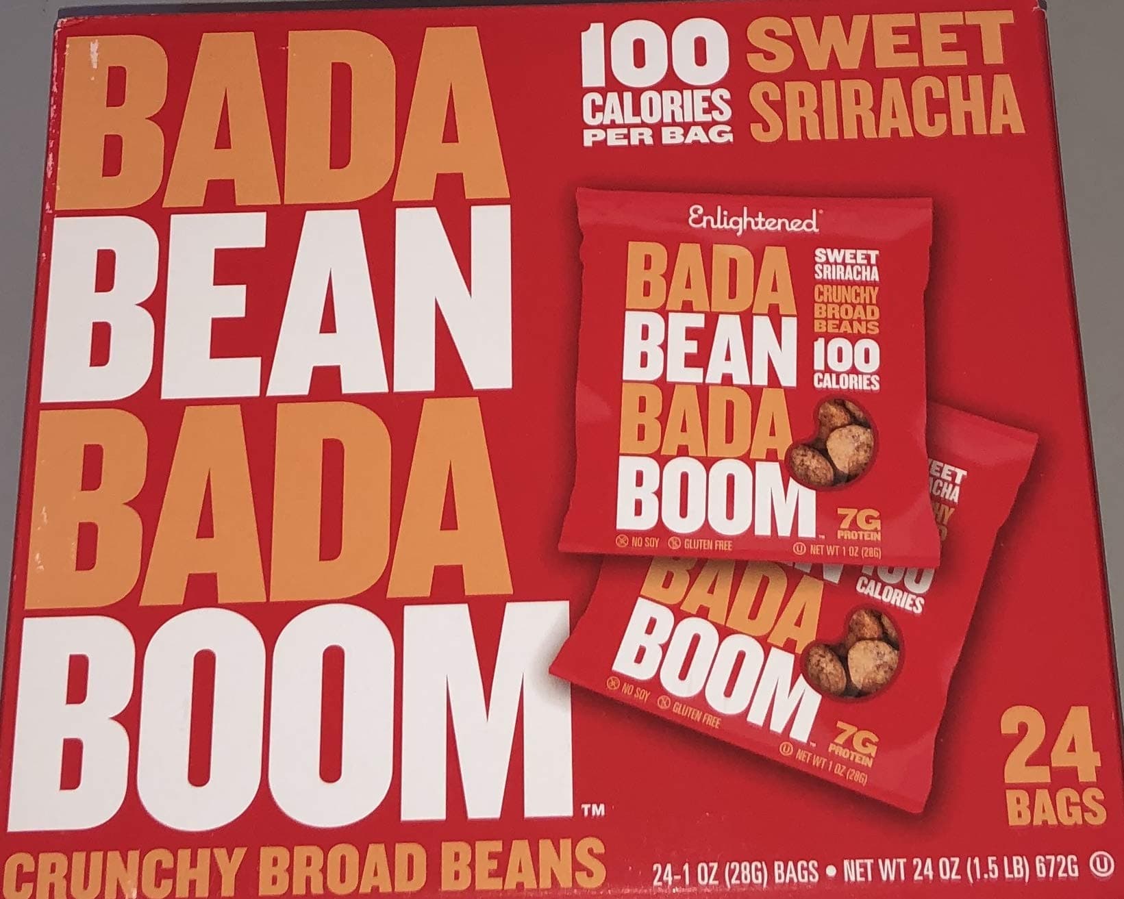 Enlightened Bada Bean Bada Boom Crunchy Broad Beans 1oz - 24 Bags (BADA BEAN SWEET SRIRACHA 1oz 24PK)