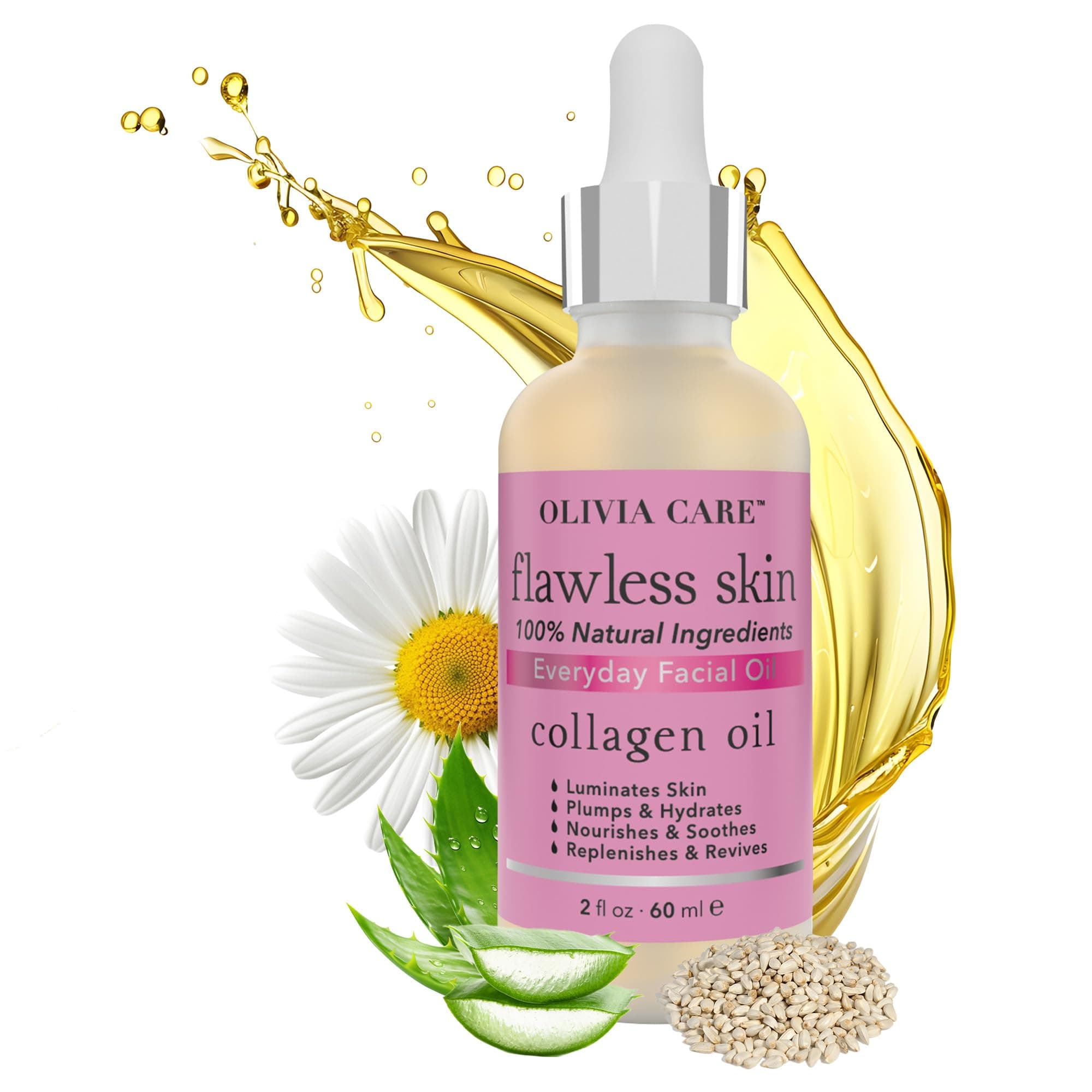 Collagen Facial Oil - Flawless Essential Facial Oil 100% Natural. Nourishing, Reviving & Hydrating Soothing - For All Skin Types - 2 fl oz (Collagen)