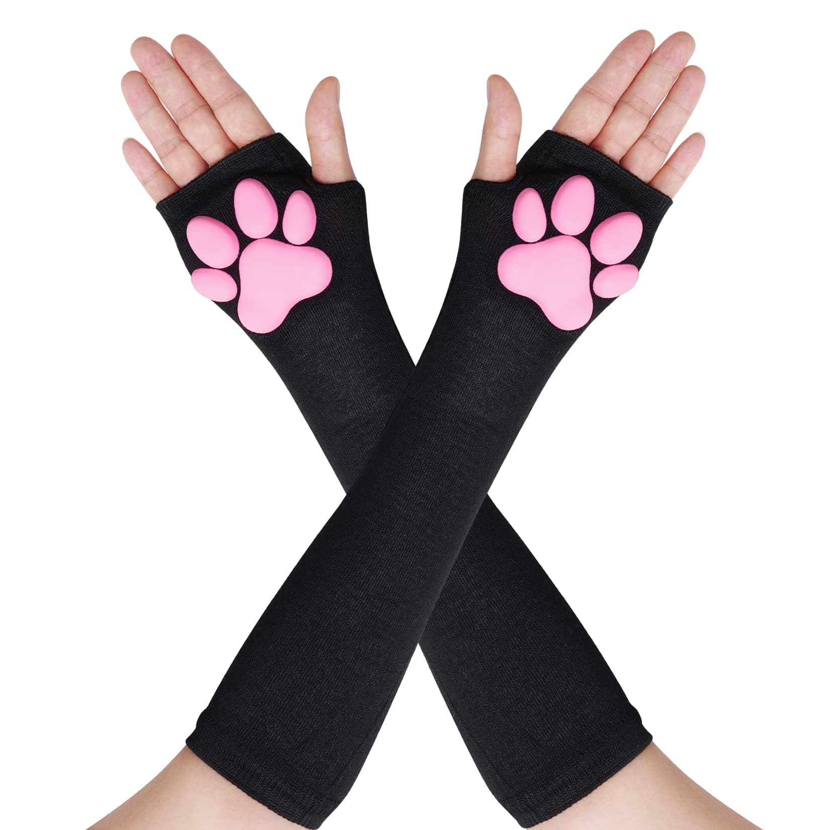 NydotdCat Paw Pad Mittens Gloves Kawaii Pink 3D Claw Fingerless Cute Cat Cosplay Gloves Sleeve for Girls Halloween Party
