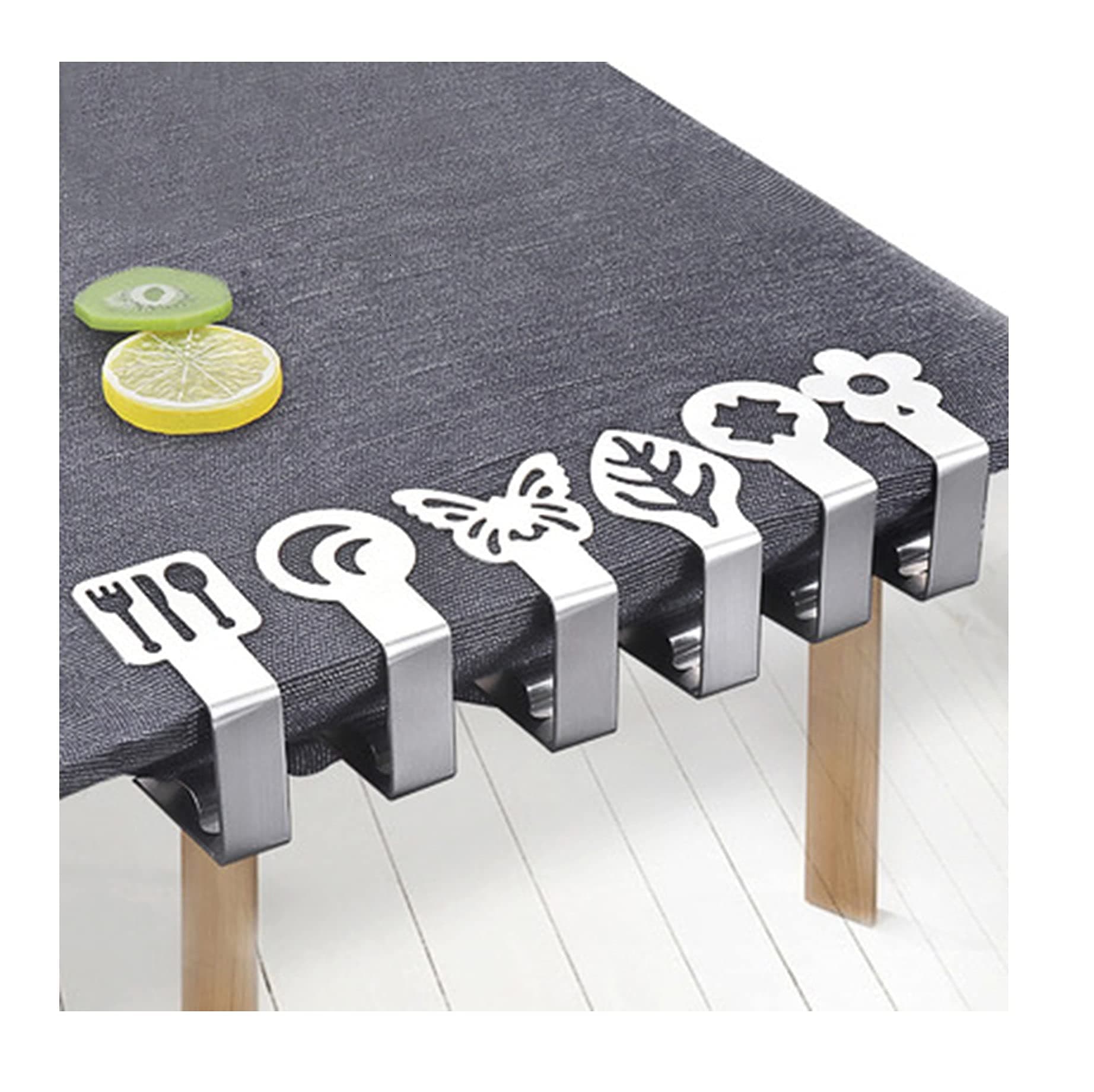 Binhe 4PC Pack of Silver Table Cloth Clips - Adjustable Metal Clips Cloth Clips,Tablecloth Clamps for Outdoor and Indoor Furniture,Home Use - Party Picnic BBQ Garden Accessories (C)