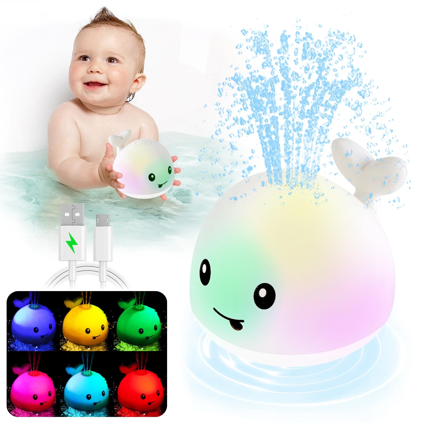 Baby Bath Toys, Toddler Bath Toys for Kids Ages 1-3, Easter Basket Stuffers for Baby, 1 2 3 Year Boy Girl Gifts Baby Toy 6-12-18 Months Light Up Whale Bath Toy Sprinkler Bathtub Pool Water Toy