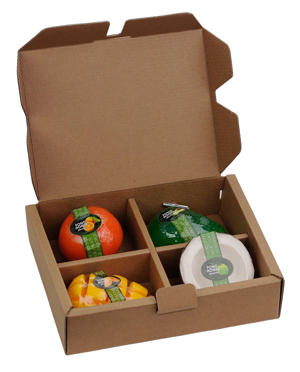 Saboo All Natural Handmade Organic Fruit Scented Glycerin 4-Piece Soap Set, Avocado, Coconut, Orange, Mango