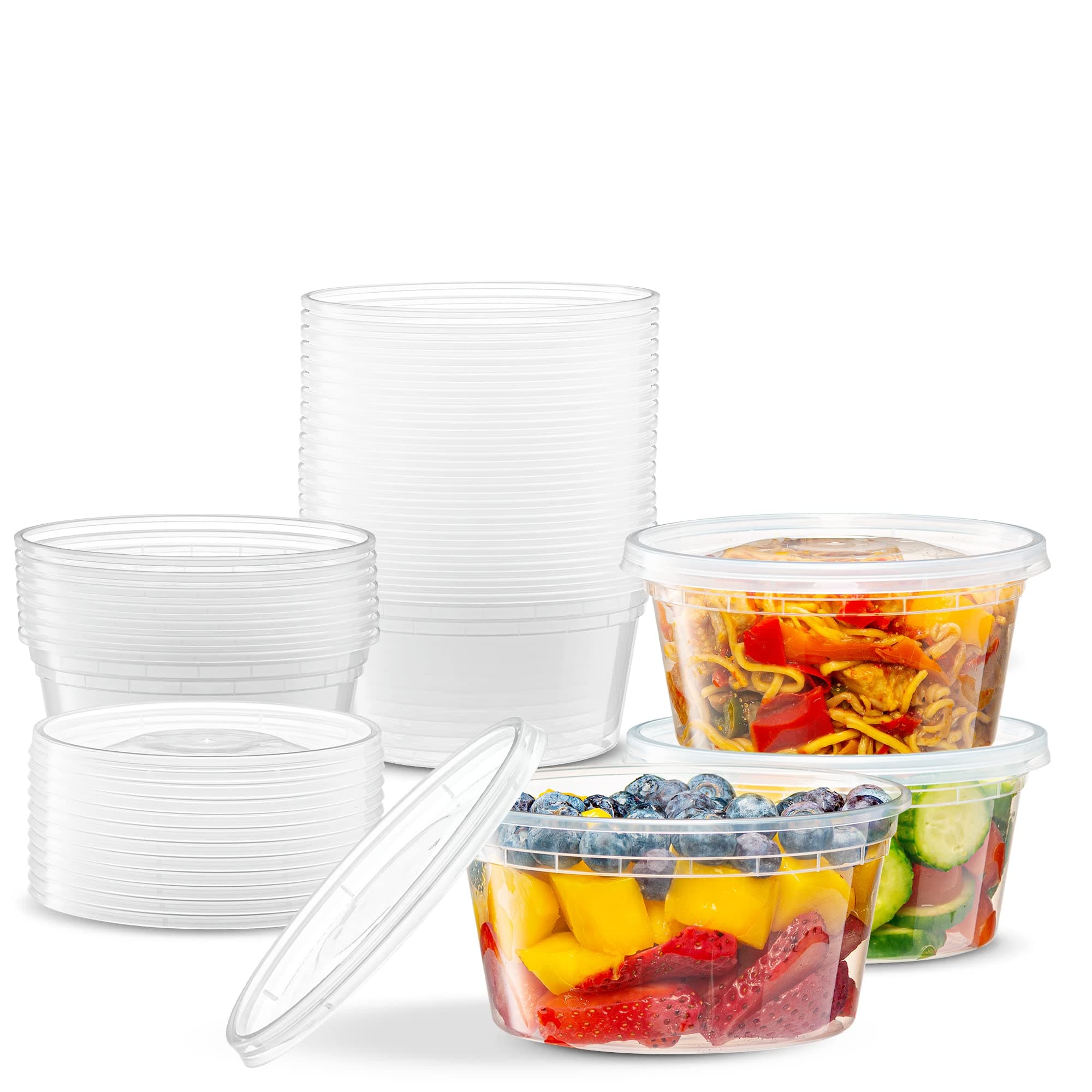 ELEGANT DISPOSABLES12 OZ - 24 Sets Plastic Deli Food Storage Containers with Airtight Flexible Lids Microwavable, Leak Free, Washable, Freezer Safe.