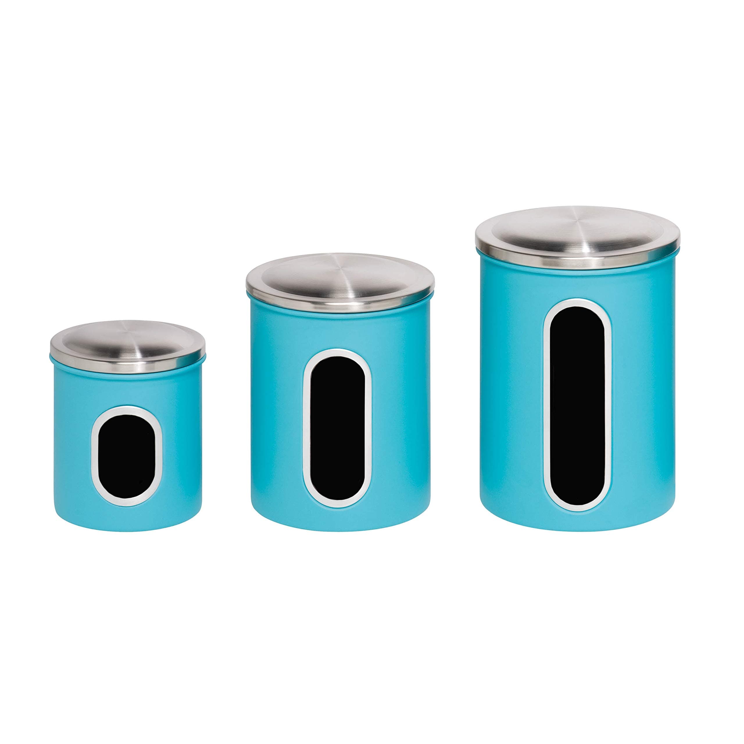 Honey-Can-Do KCH-01312 3-Piece Metal Nested Canister Storage Set, Blue