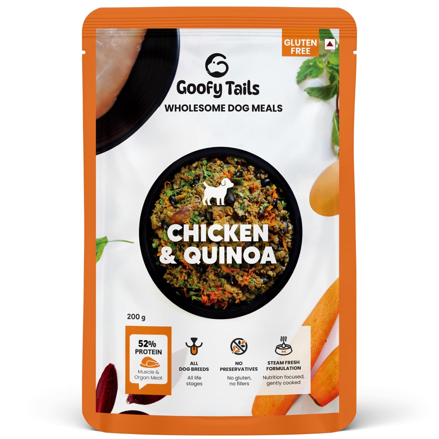 Goofy Tails Chicken & Quinoa Wet Dog Food 600g (200g X 3 Pack), Wholesome,Human Grade,Preservative Free,Gluten Free Non Vegetarian Dog Food Gravy, Balanced Food for Dogs,Taste Booster and Food Topper
