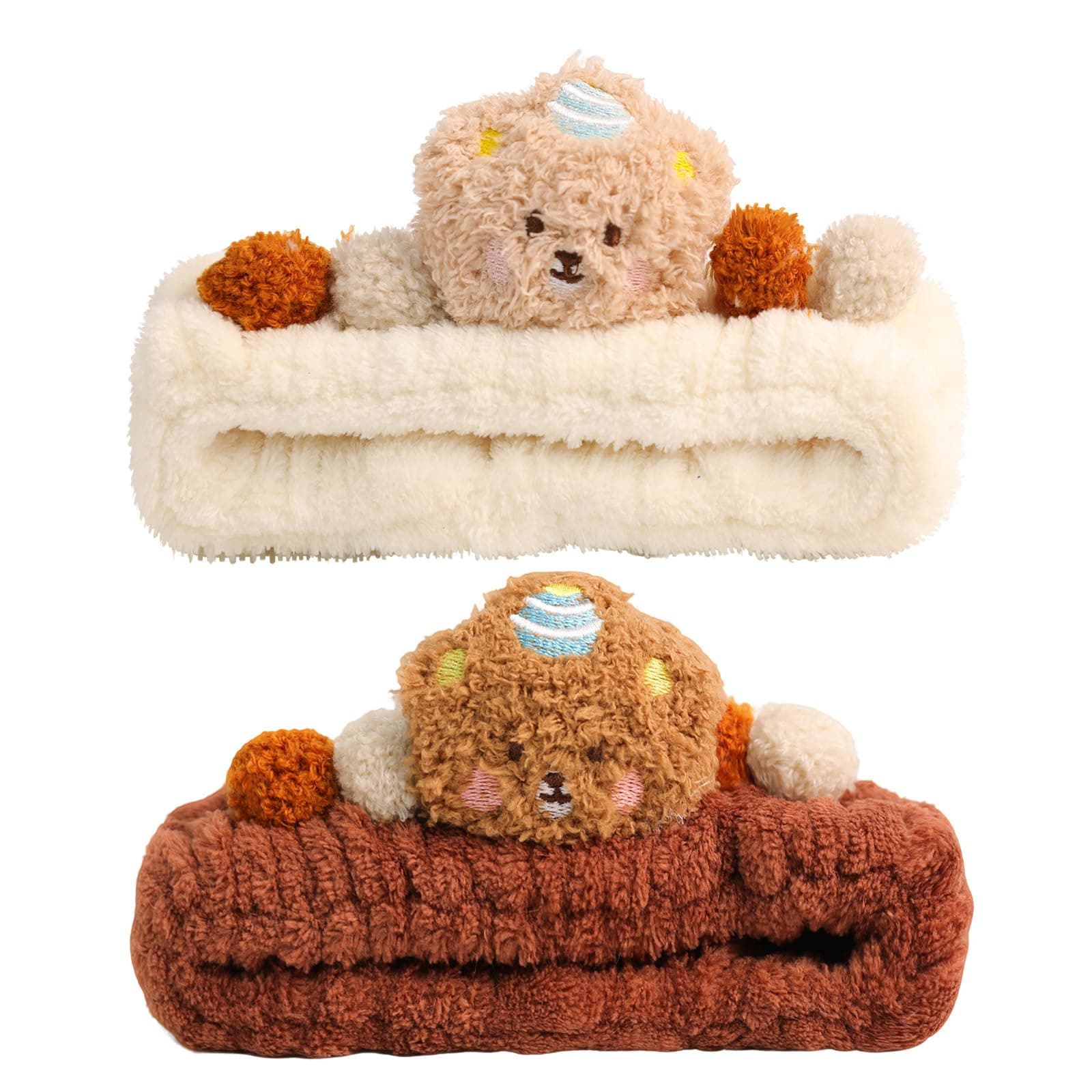 PERFECTSIGHT Spa Headband for Washing Face, 2 Pack Cute Hair Band for Shower Yoga Beauty Skincare Party, Soft Fluffy Makeup Headband, Kawaii Facial Headbands for Woman Girls, Bear