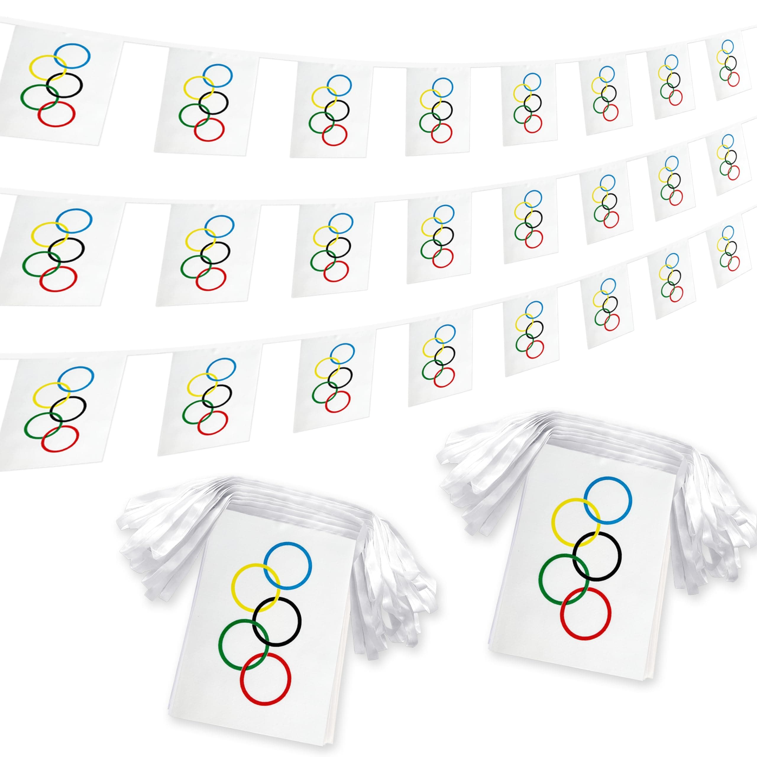 2 Packs Olympic Games Flag Banner String Olympic Rings Small Mini Hanging Flags Decorations,66 Feet 60 Flags