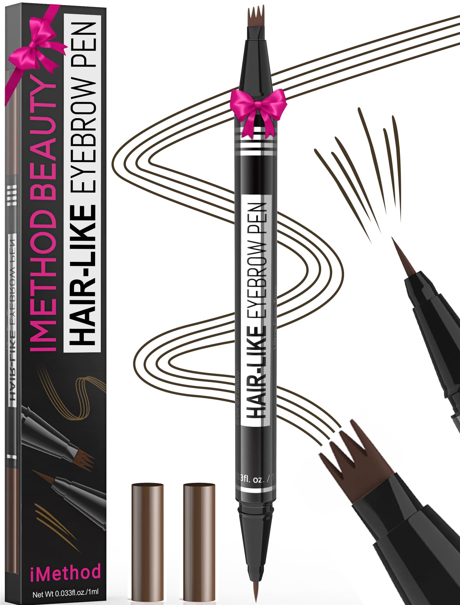 iMethod Microblading 2-in-1 Dual-Ended Eyebrow Pencil - 4-Prong Micro Fork Tip & Precise Brush Tip Creates Natural Eyebrows, Black Brown