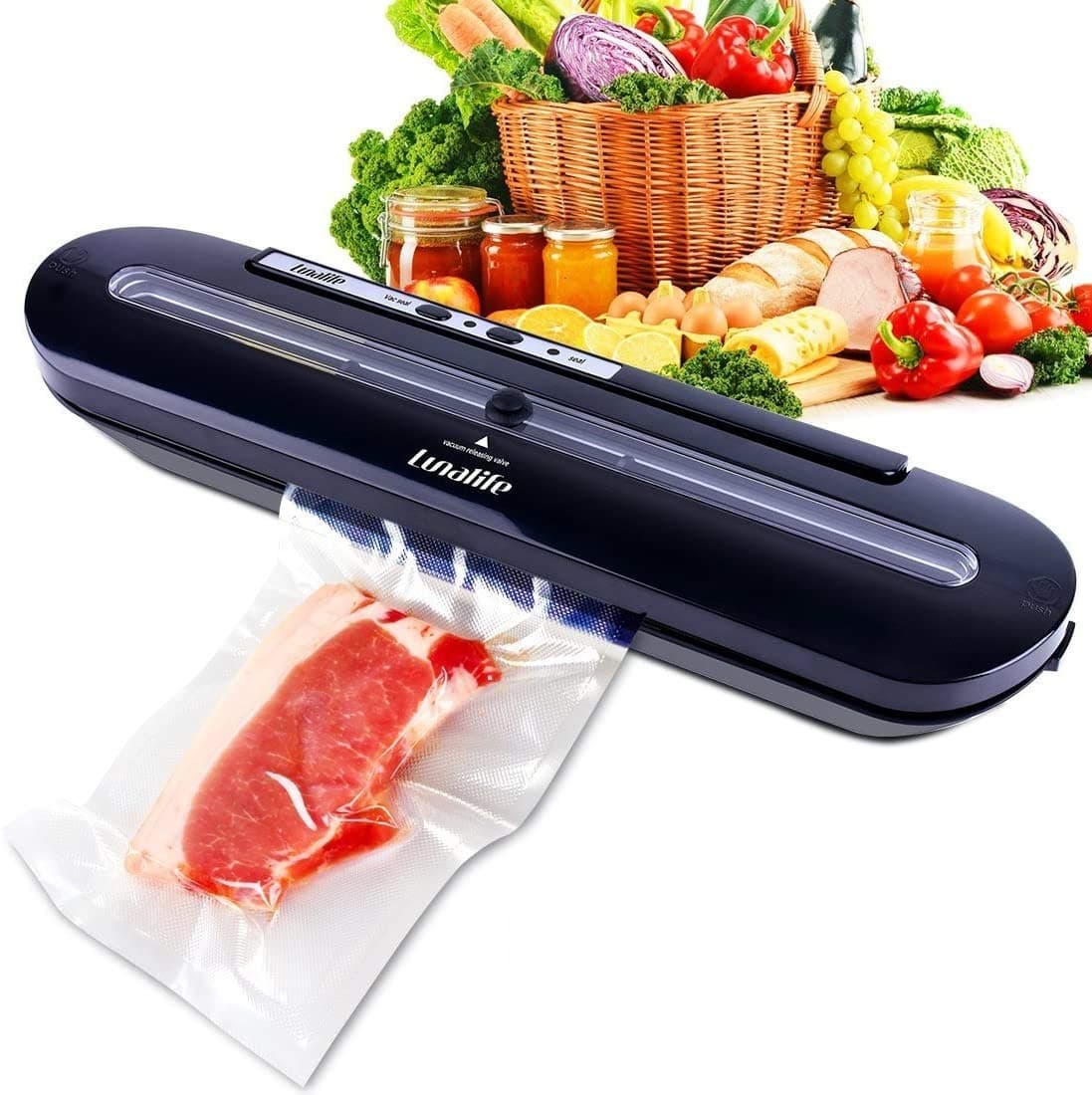 Vacuum Sealer Upgraded Automatic Vacuum Air Sealing System Preserve & Store Food Vacuo for Sous Vide Cooking Roll of Vacuum Bags (Black）