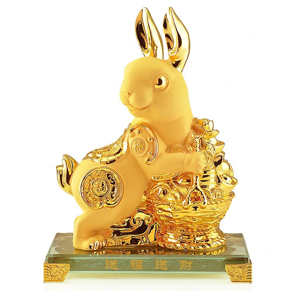 BOYULL Large Size Chinese Zodiac Rabbit Year Golden Resin Collectible Figurines Table Decor Statue