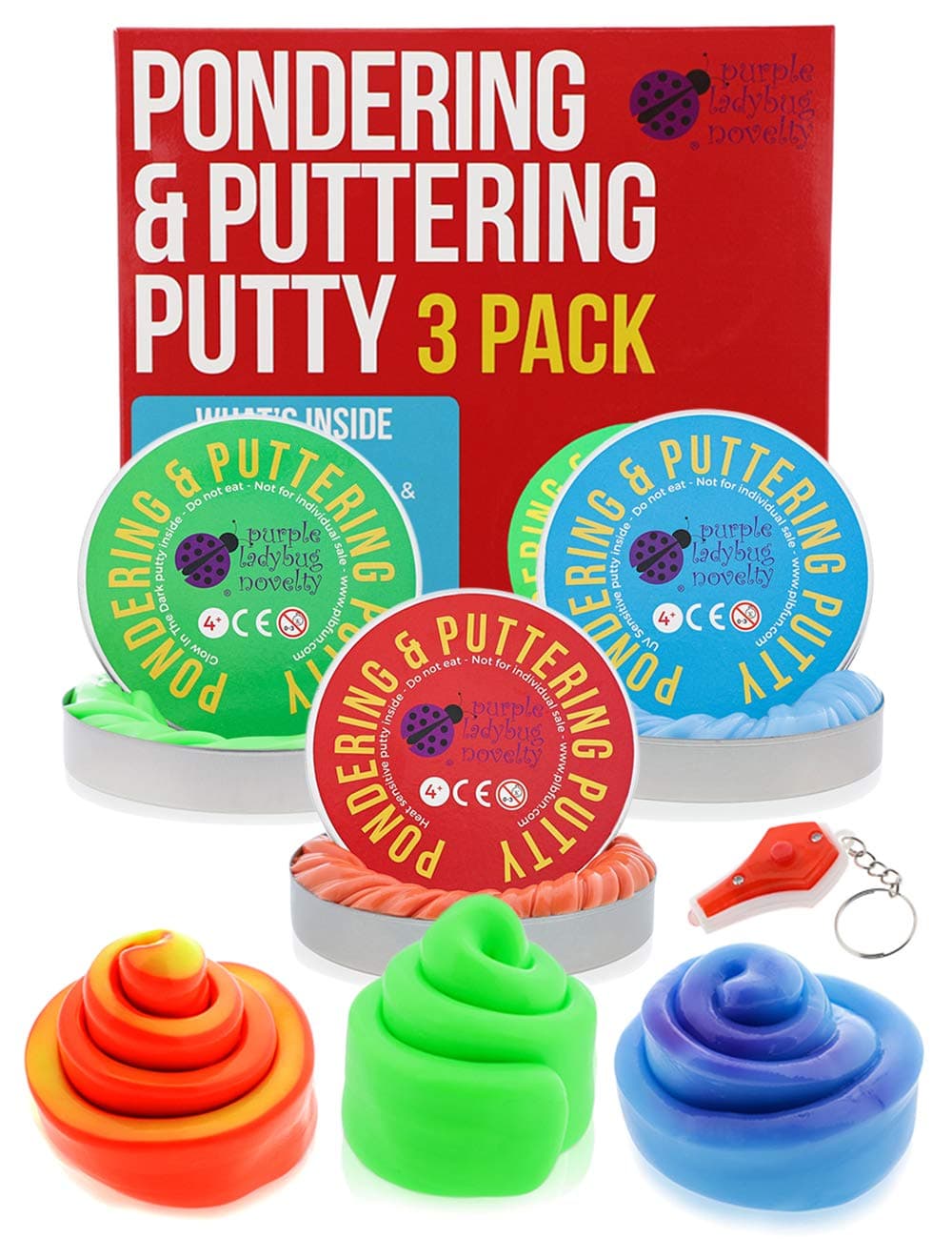 Purple Ladybug 3 Slime Putty Stress Relief Toys for Kids Crazy Value Pack - 1.7 oz x 3 Sensory Fidget Putty: 1 Color Changing, 1 Glow in The Dark, & 1 UV Sensitive - Amazing Play Therapy Sensory Toys