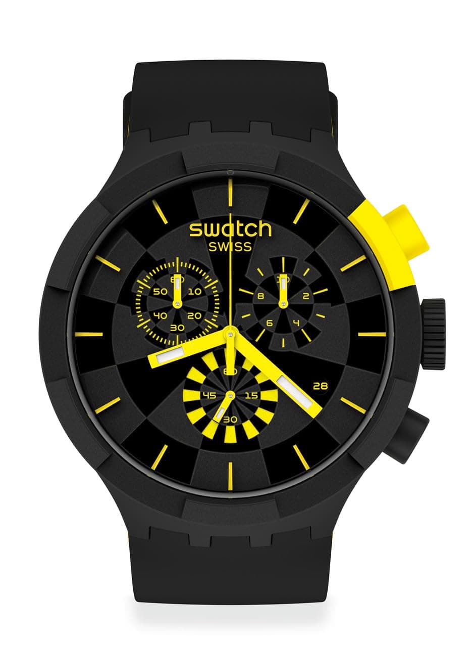 Swatch Quartz Silicone Strap Black 20 Casual Watch (Model: SB02B403) Yellow, Black