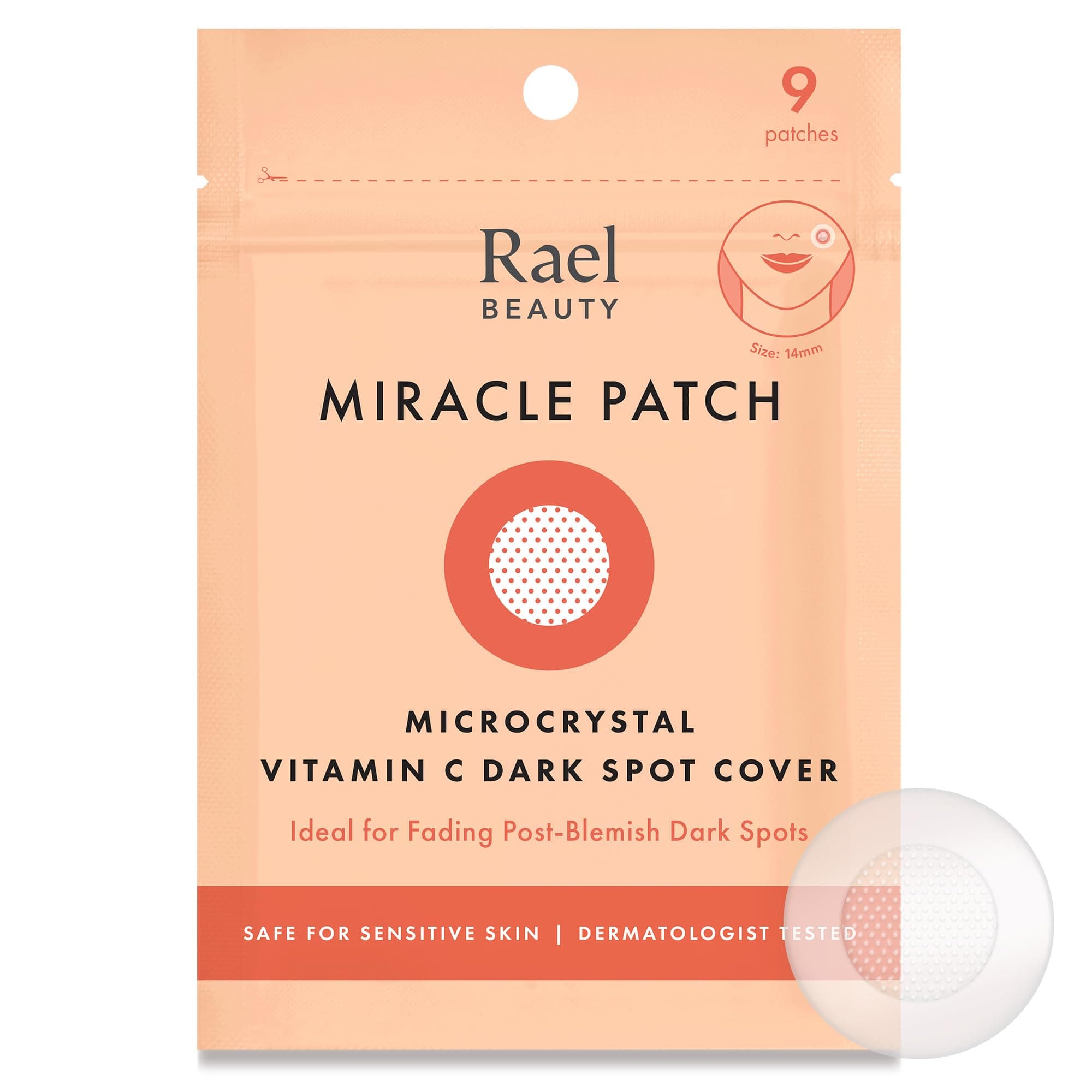 Rael Pimple Patches, Miracle Microcrystal Vitamin C Dark Spot Cover - Hydrocolloid Patch with Glutathione and Niacinamide, Korean Skin Care (9 Count)