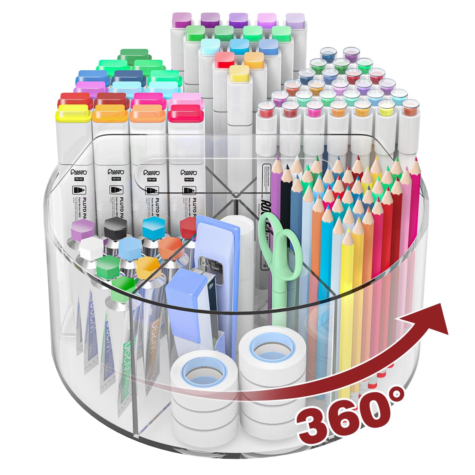Absonic 250pcs Acrylic Pencil Holder Marker Organizer, 360-Degree Rotating Pen Holder, Crayon Organizers for Kids Pencil Organizer Caddy Art Supply Kids Desk Organizers for Office Home School