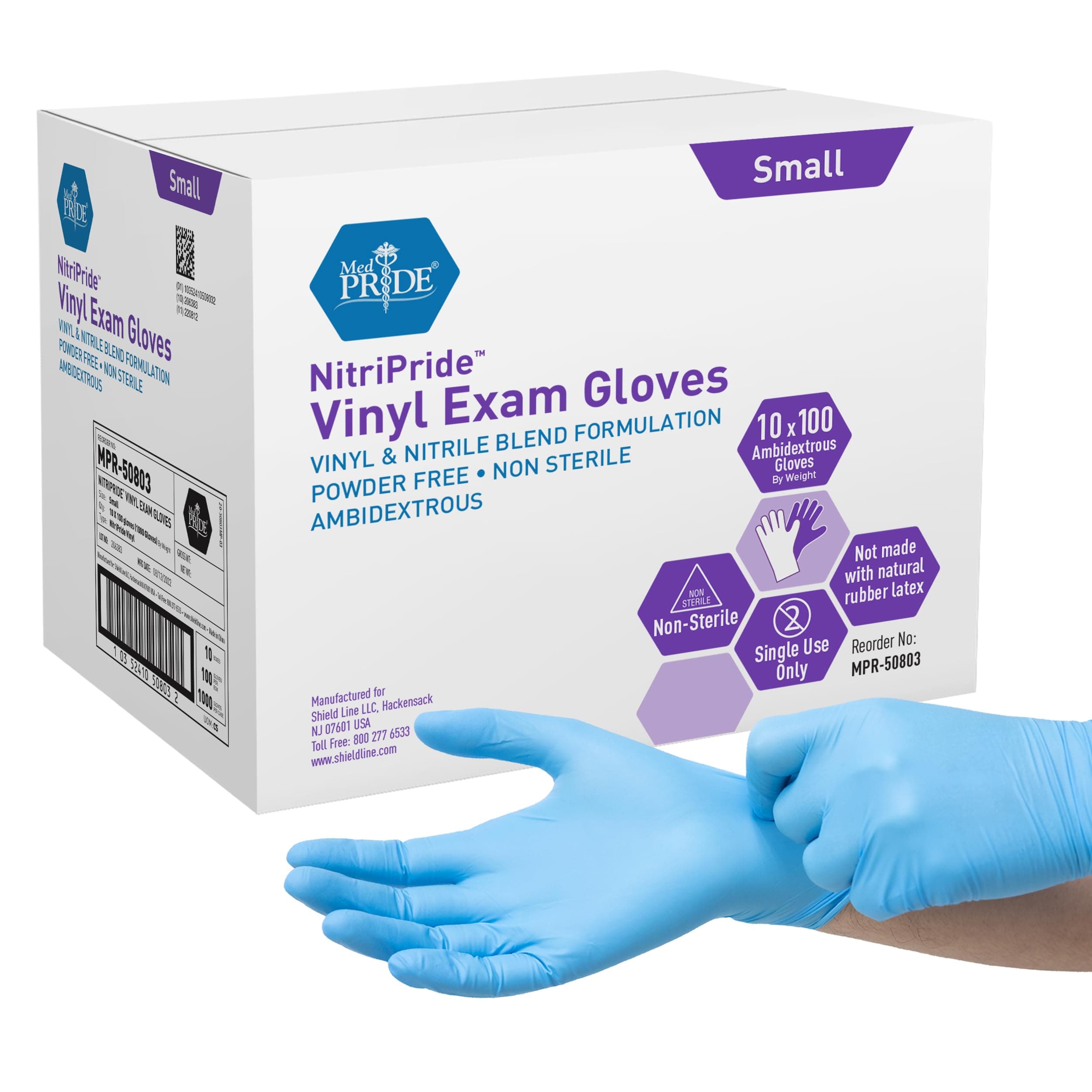MED PRIDE Disposable Powder Free Non Latex Single Use Medical Exam Gloves, Nitrile Vinyl Blend for Cleaning and Food Handling
