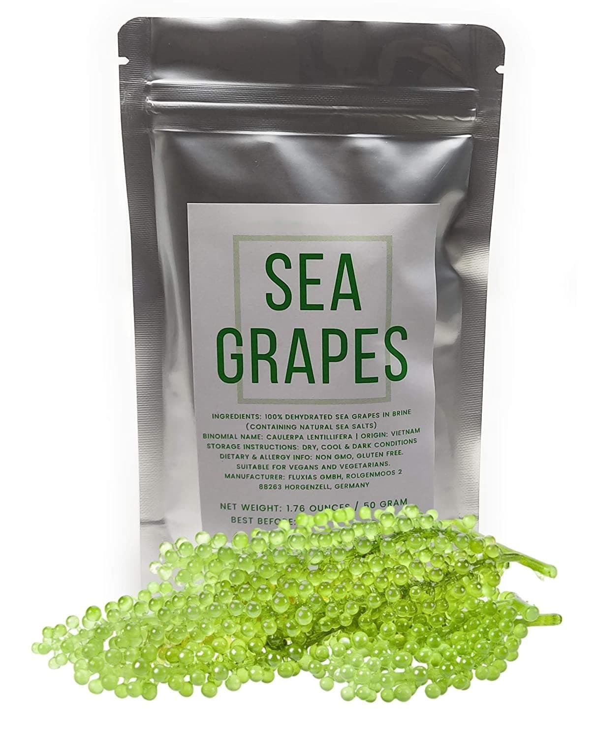 Umibudo Sea Grapes - Delicious Green Caviar Seaweed, Pure Caulerpa Lentillifera - Dehydrated Seagrapes in Brine, Net weight: 1.76oz, makes 1/2 pound once soaked