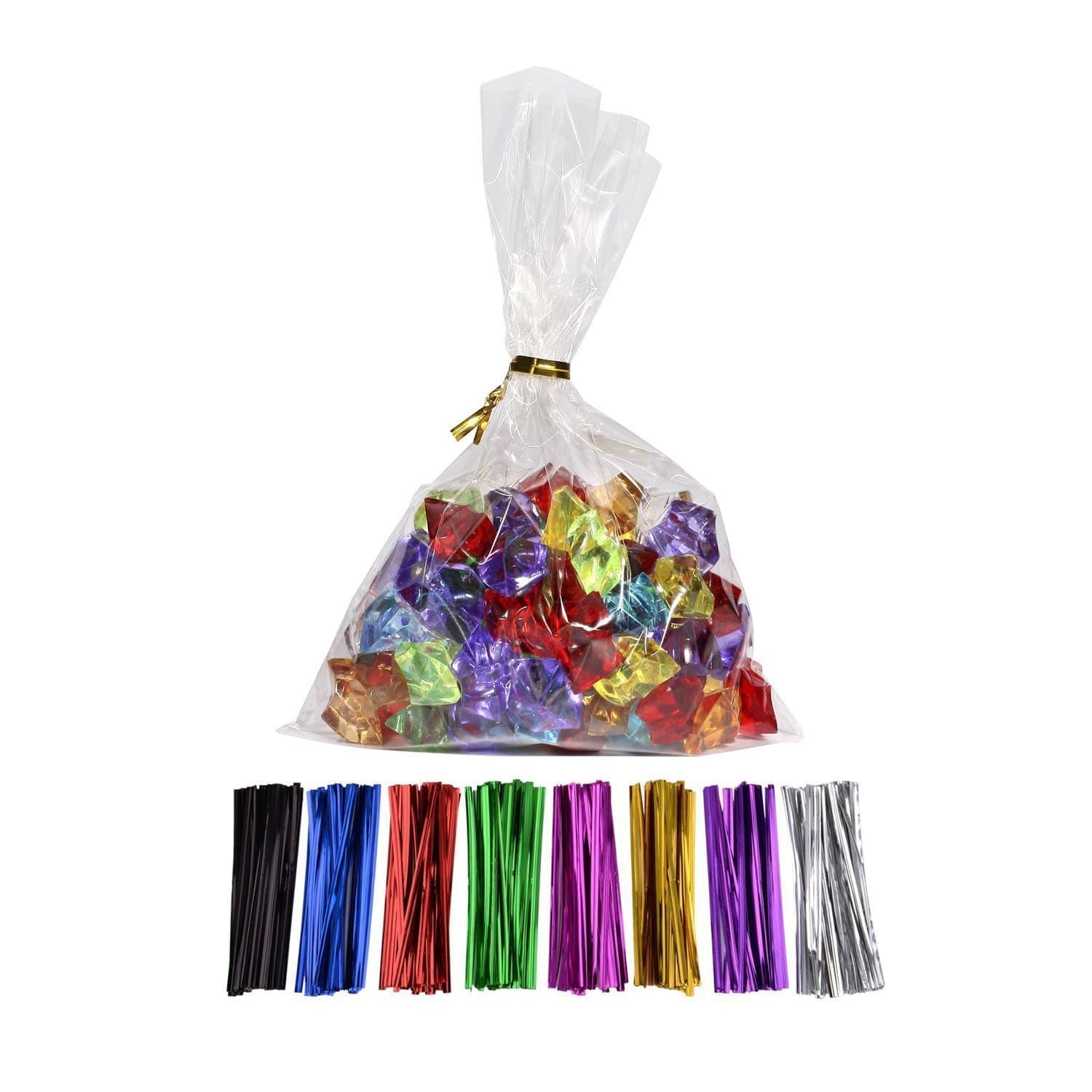 100 Pcs 6 in x 4 in(1.4mil.) Clear Flat Cello Cellophane Treat Bags Good for Bakery, Cookies, Candies,Dessert with random color Twist Ties!