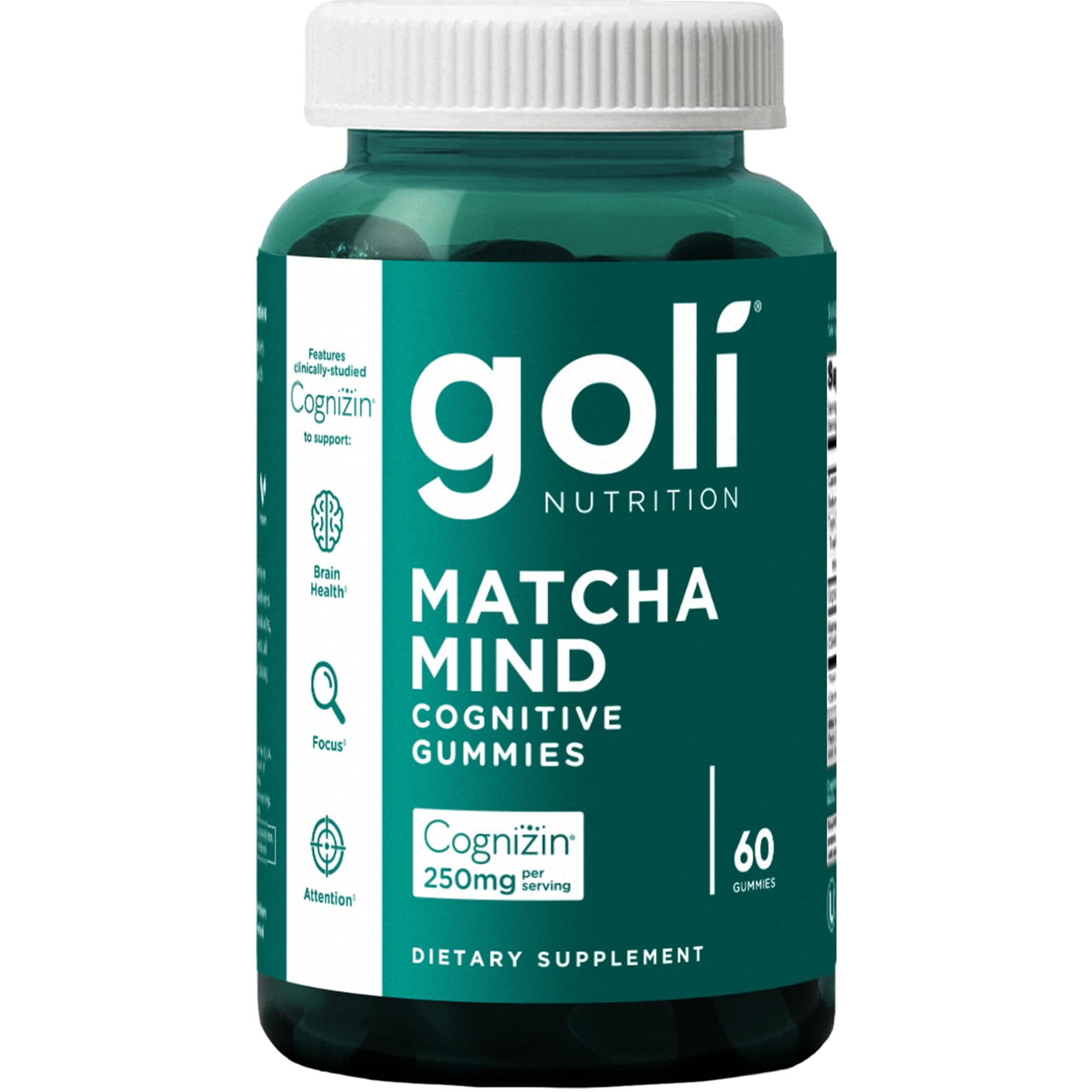 Matcha Mind Gummies - Pack of 60 - Green Tea Leaf Powder with Cognizine for Focus, Attention and Brain Health, Vegan, GMO Free, Gluten Free and Gelatin Free