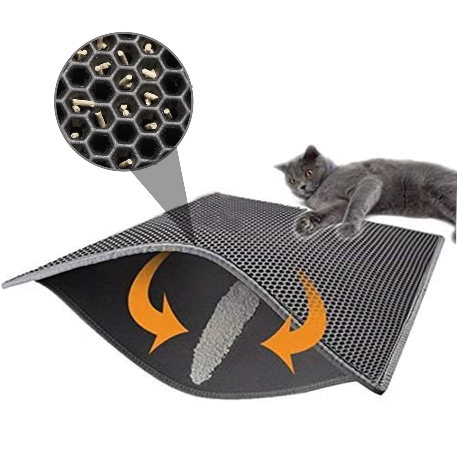 Cat Litter Mat, Foldable Double Layer Honeycomb Waterproof Cat Feeding Mat Protect Floor and Carpet Easy Clean (40 * 50cm)