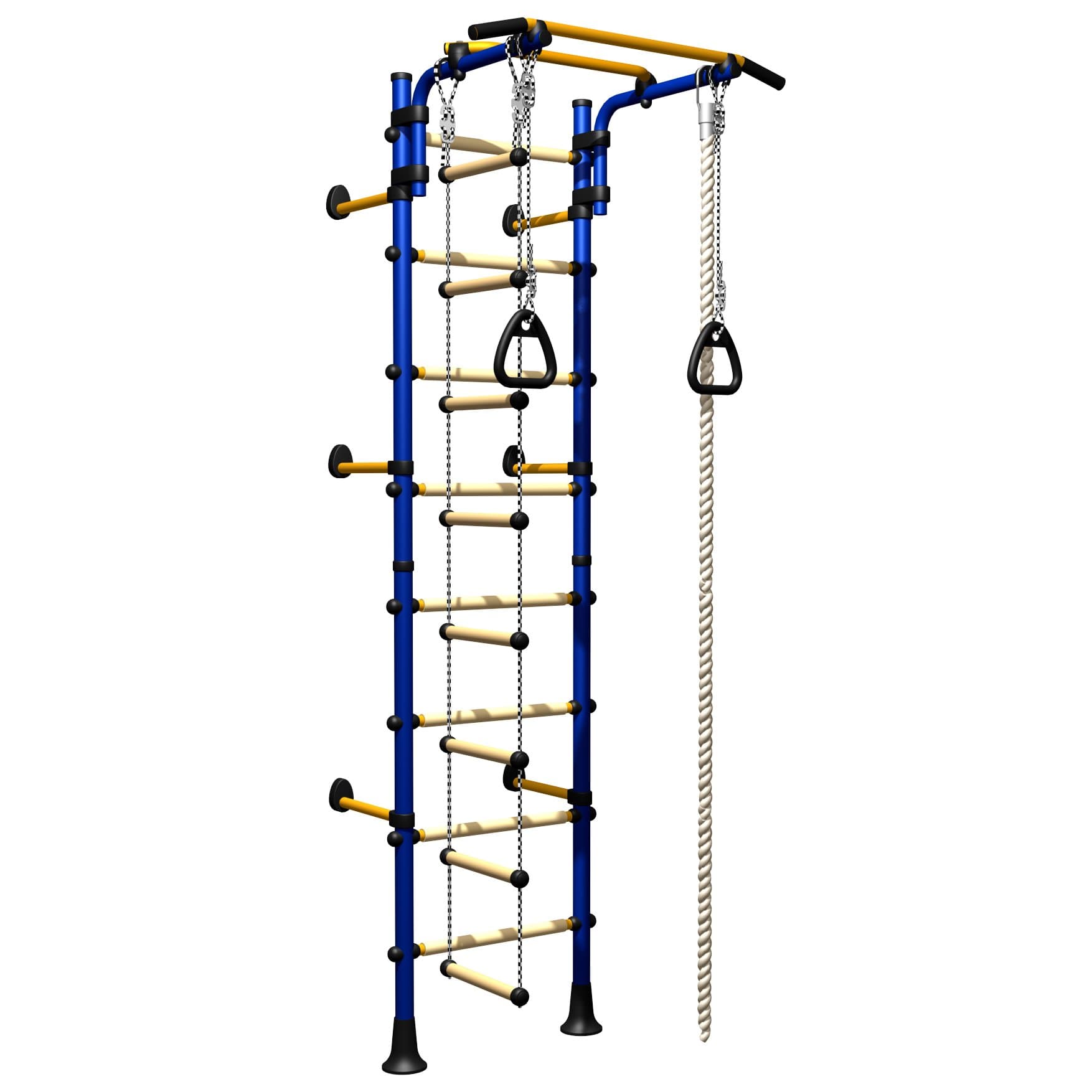Set of Fitness Equipment For Children, is fixed to the wall – Trapezoidal Bars Set, Nuthatch, Rope for Climbing, cuerta to jump, Gym Rings – Also Suitable for Patios, Schools and portals – Model Comet Next 1