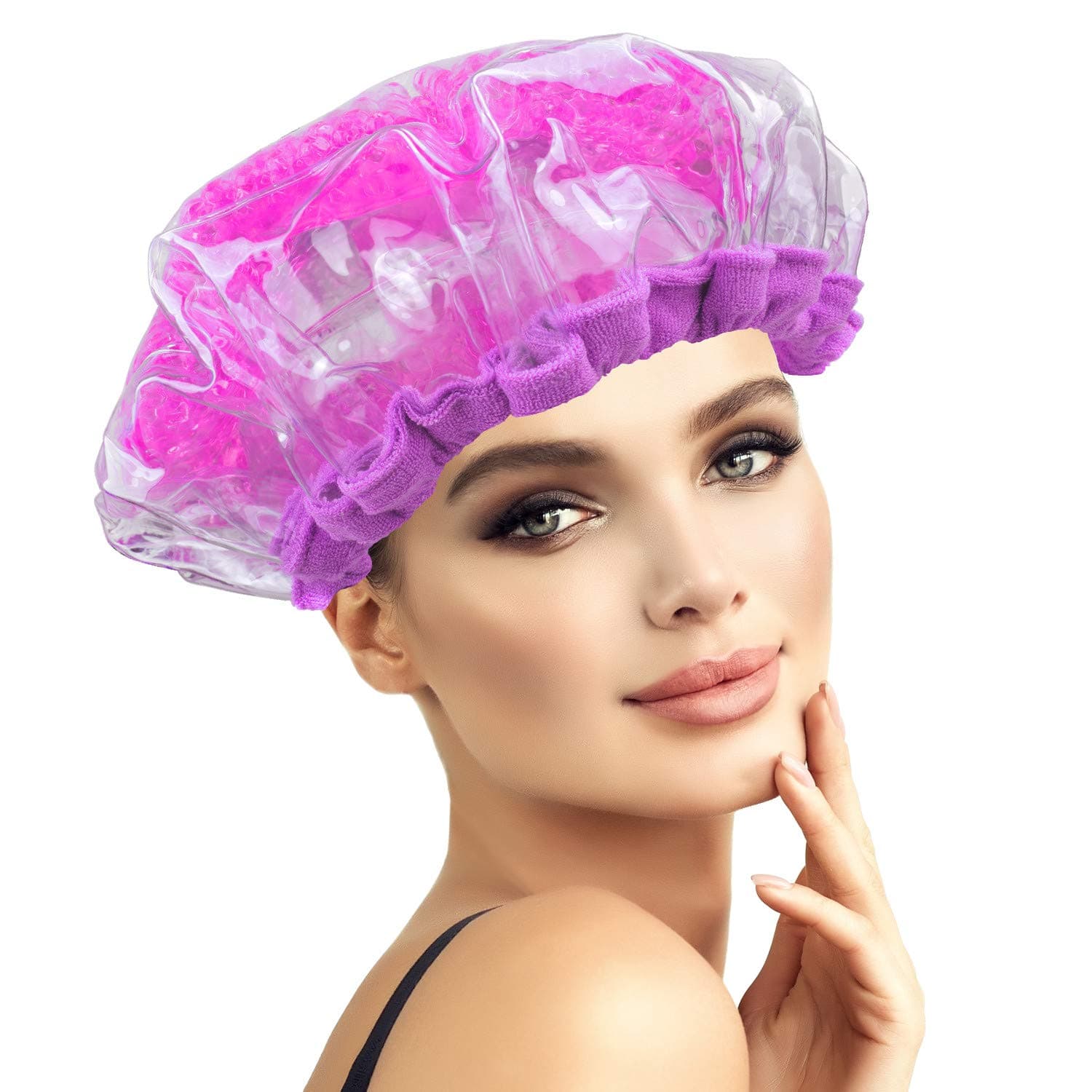 Cordless Deep Conditioning Hair Cap. Heat Treatment and Styling Steam Cap. Hot Therapy for Thermal Head Spa. Microwavable Steamer Gel Cap. Disposable Processing Caps Included.(Pink)