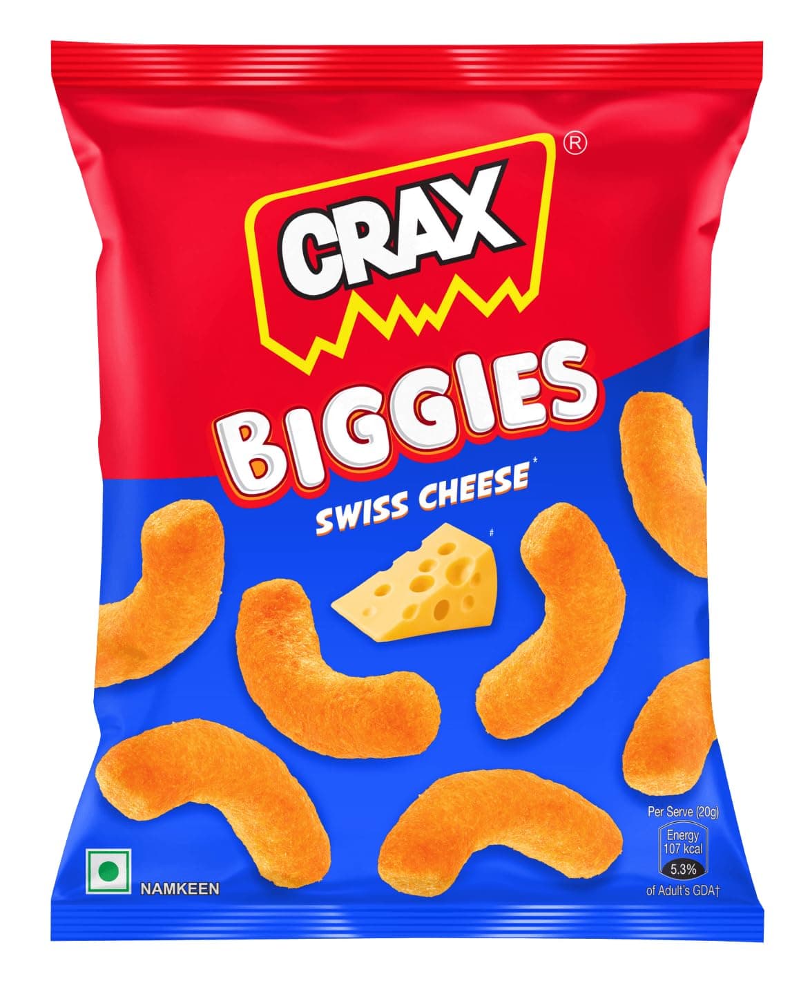 Crax Biggies - Swiss Cheese Puffs 65gm/70gm (Weight may vary)