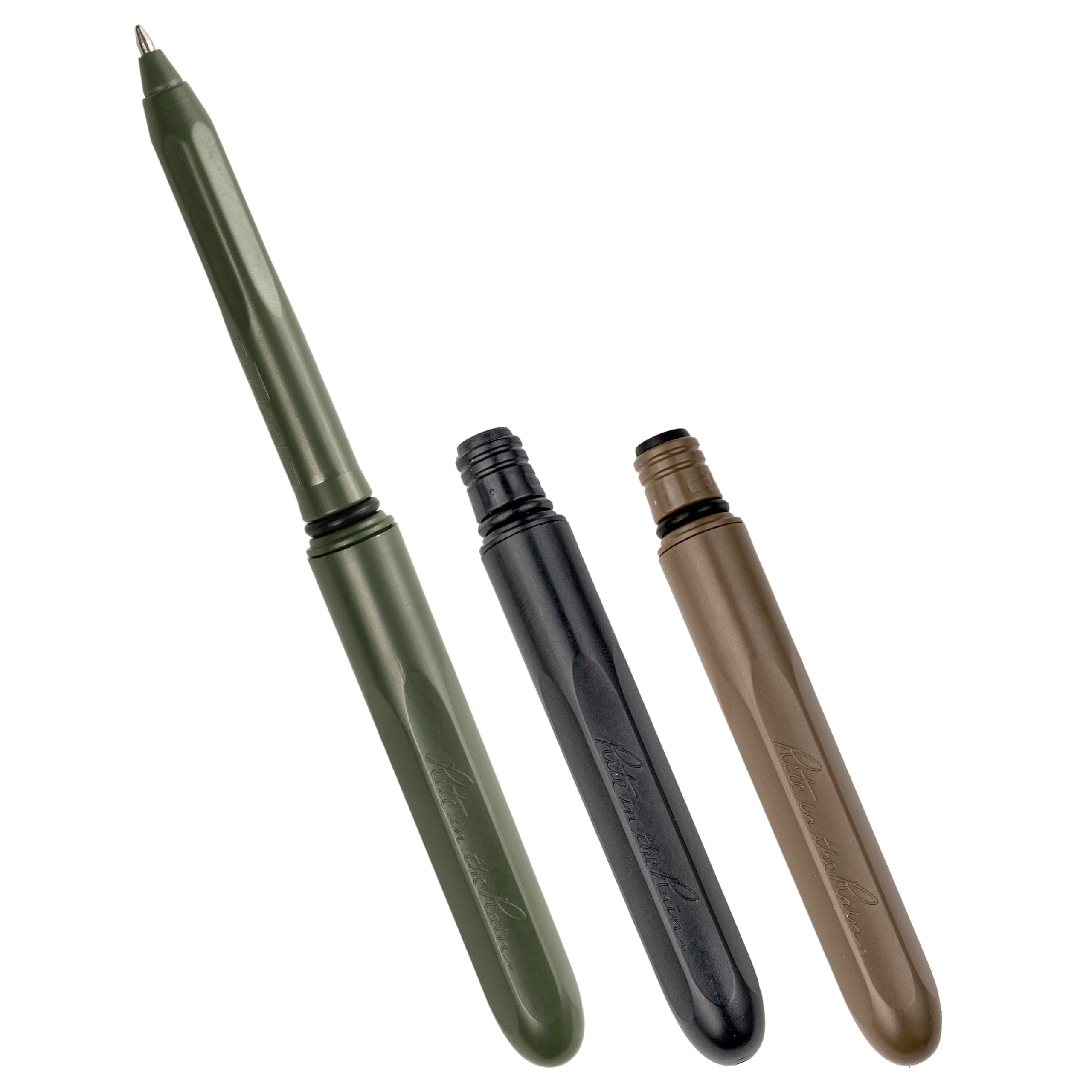 Rite in the Rain All Weather EDC Pen, Flat Dark Ground, Black, OD Green Poka, 3-Pack, Black 0.8mm Ink, Fine Point (TAC92)