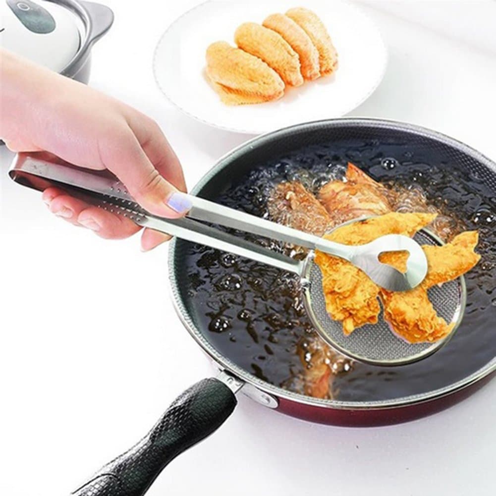 Household Stainless Steel Filter Spoon with Clip Fried Food Chicken Drumsticks Colander