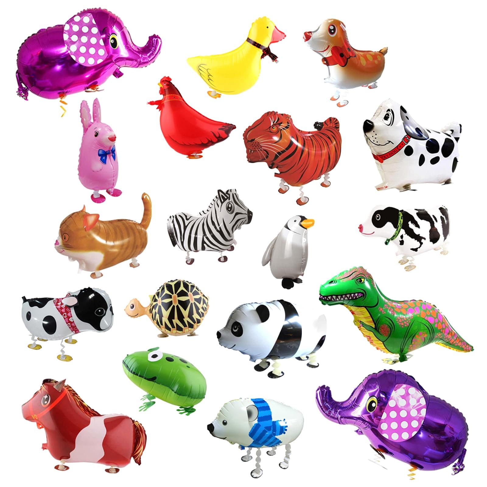 RETON 20Pcs Set Walking Animals Balloons Pets, Air Walker Balloons, Mylar Foil Helium Aluminum Balloon Kit for Kids Birthday Party Baby Shower Decor Children Gift