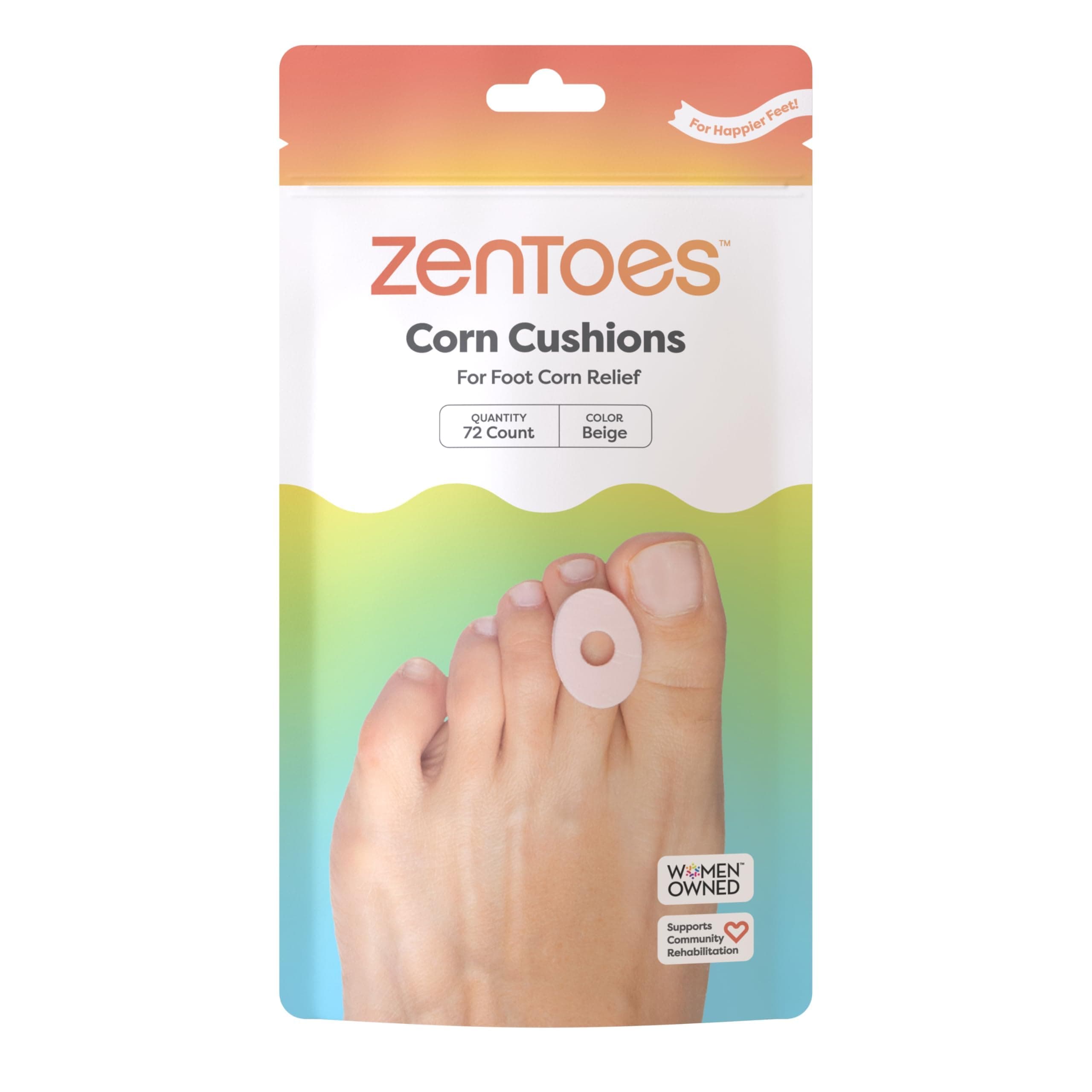 ZenToes Corn Pads for Toes, Anti-Friction Callus Cushions for Sensitive Skin, Soft Corn Cushions, Waterproof & Breathable, 72 Count
