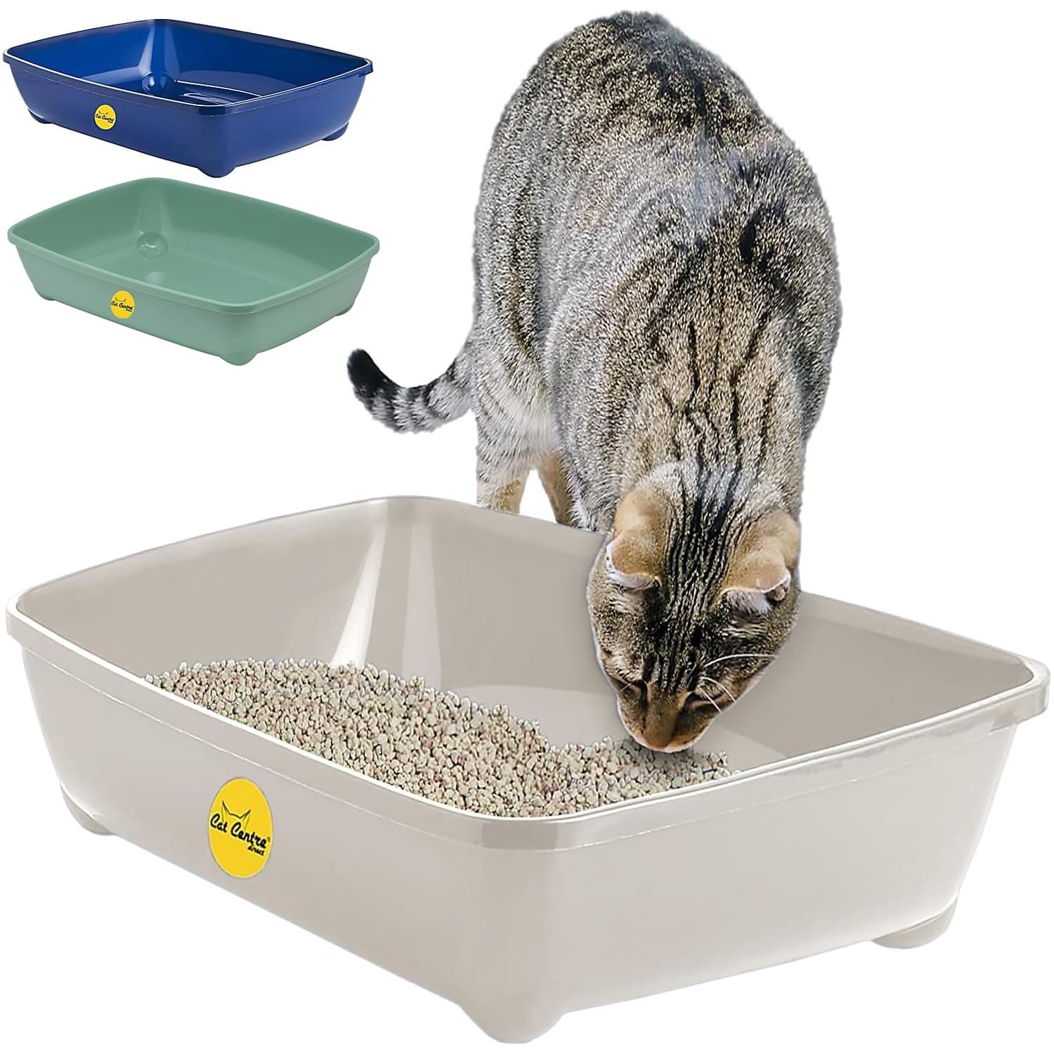 Grey Jumbo Open Cat Litter Tray 56cm XL Pet Toilet Kitten Easy Clean Plastic Portable Pan Loo Box Rounded Corners - Indoor & Outdoor - Kittens Adult Elderly Cats Trays Easy Access
